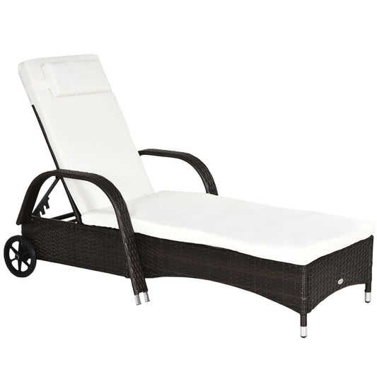 Brown Rattan Sun Lounger w/ Adjustable Steel Frame,200Lx73Wx56-103H cm