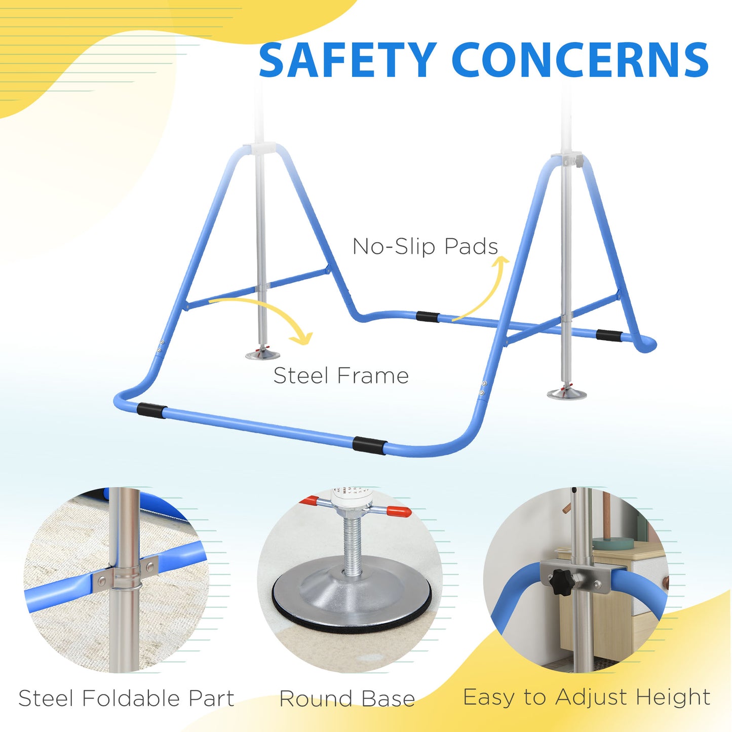 Kids Gymnastic Bar, with Adjustable Height, Foldable Horizontal Bars