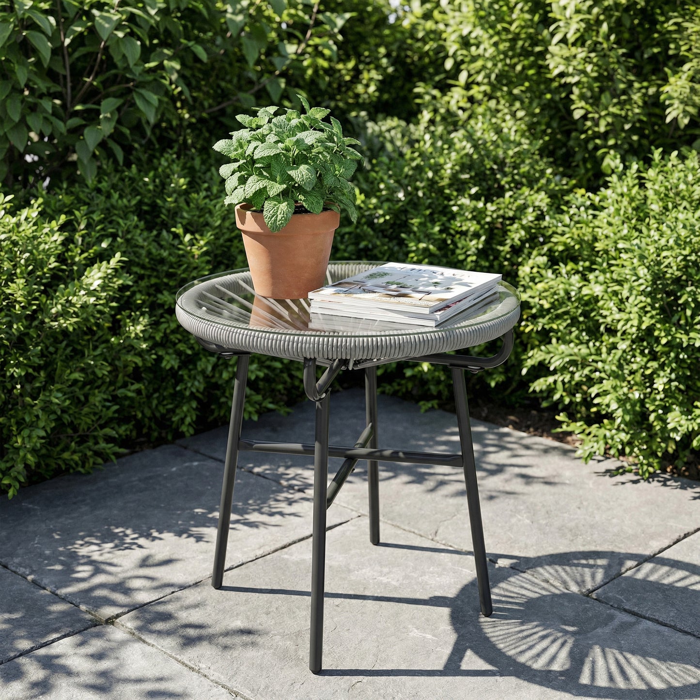 Rattan Side Table, Round Outdoor Coffee Table (1)