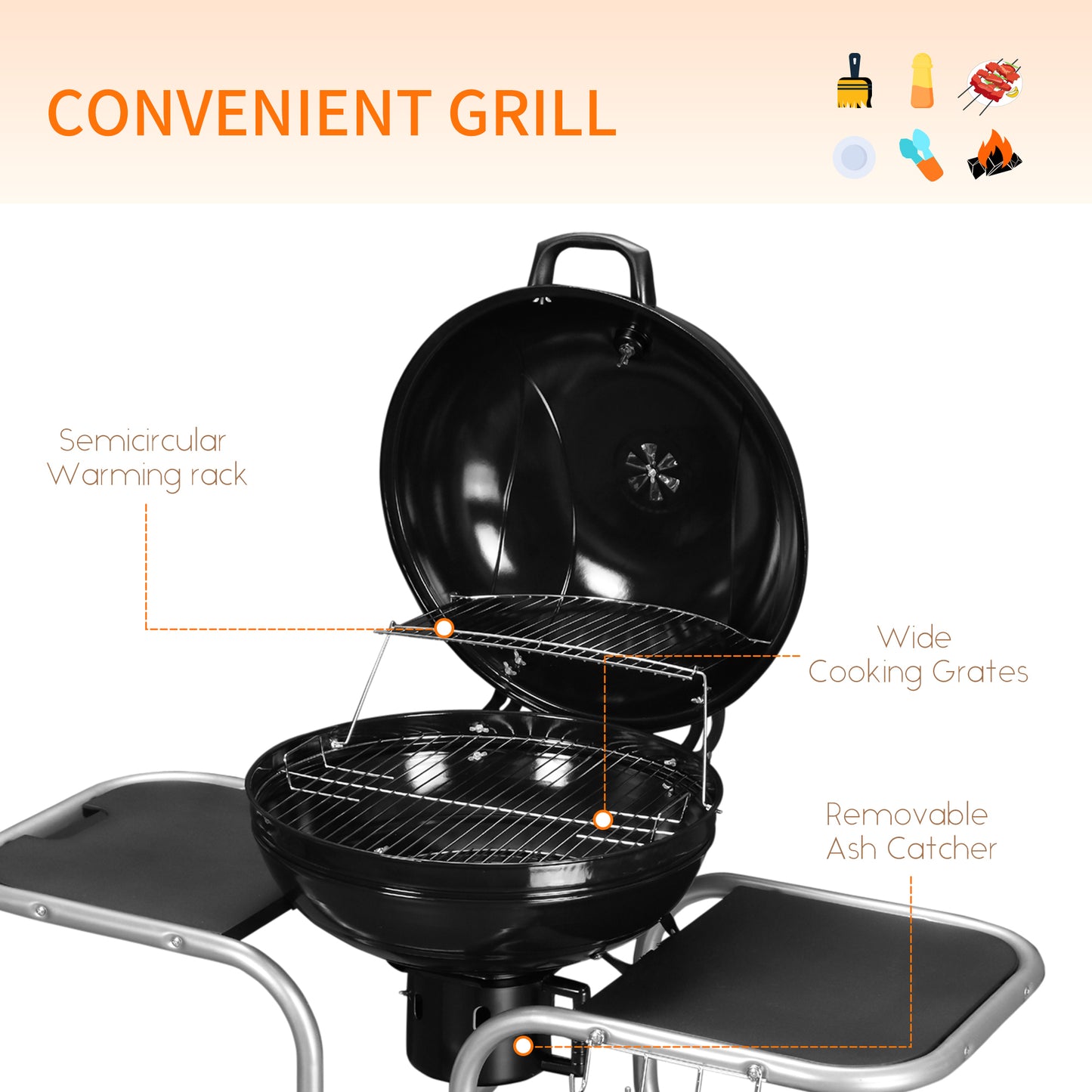 Portable Charcoal Kettle Grill Outdoor Barbecue Trolley BBQ Heat