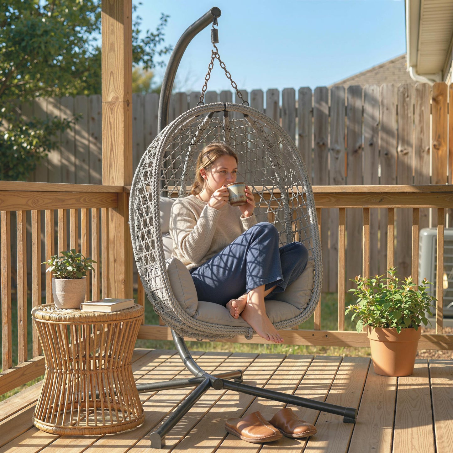 Hanging Egg Chair, Indoor Outdoor Rattan Hammock Swing Chair