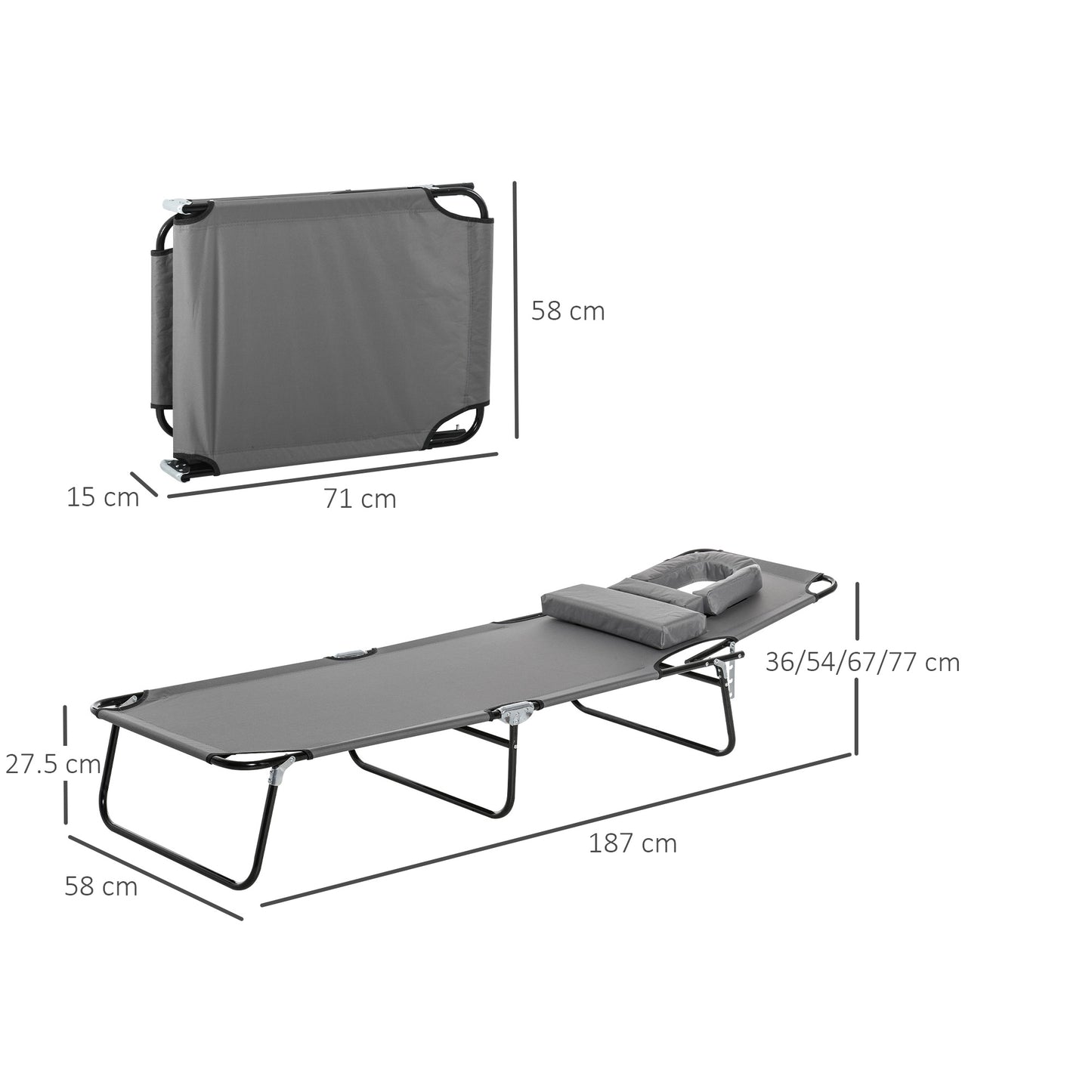 Folding Sun Lounger Reclining Chair w/ Pillow Reading Hole Garden