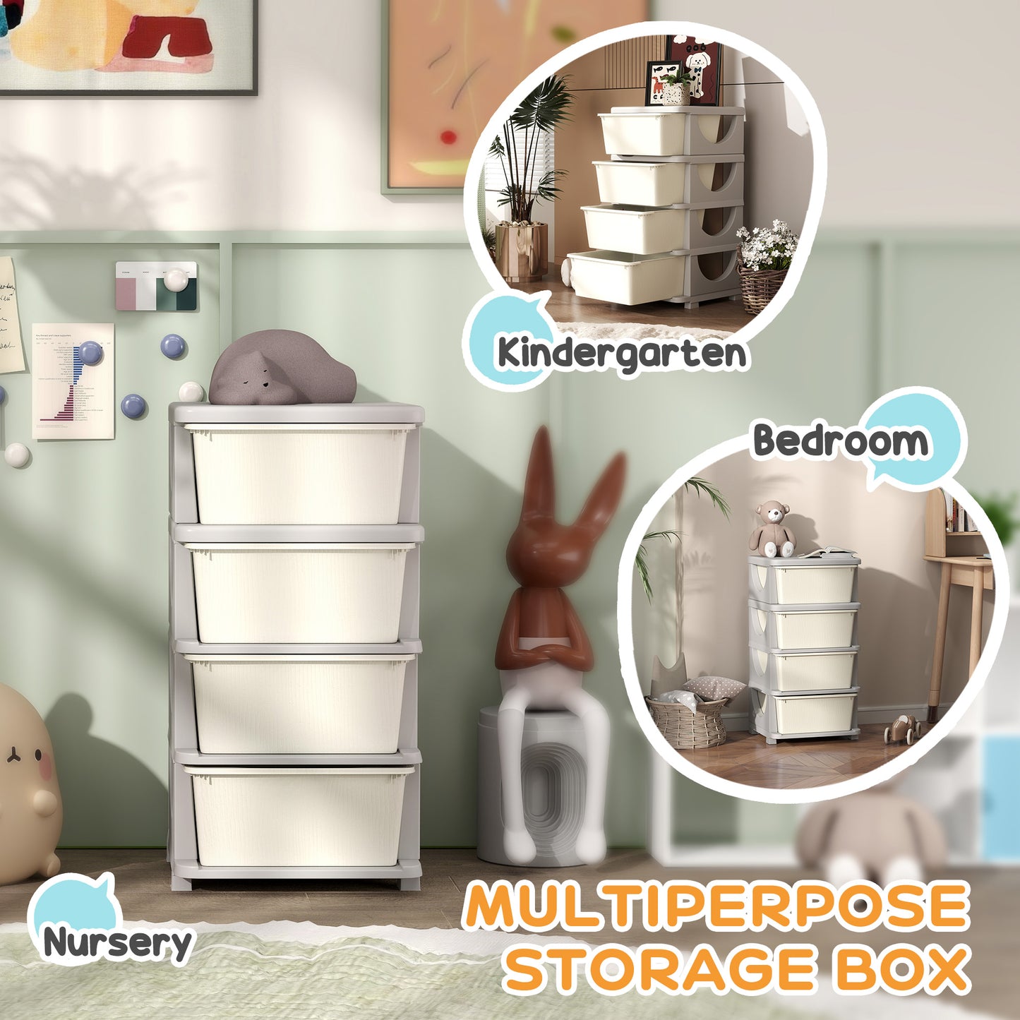 Four-Tier Kids Storage Boxes, with Four Drawers