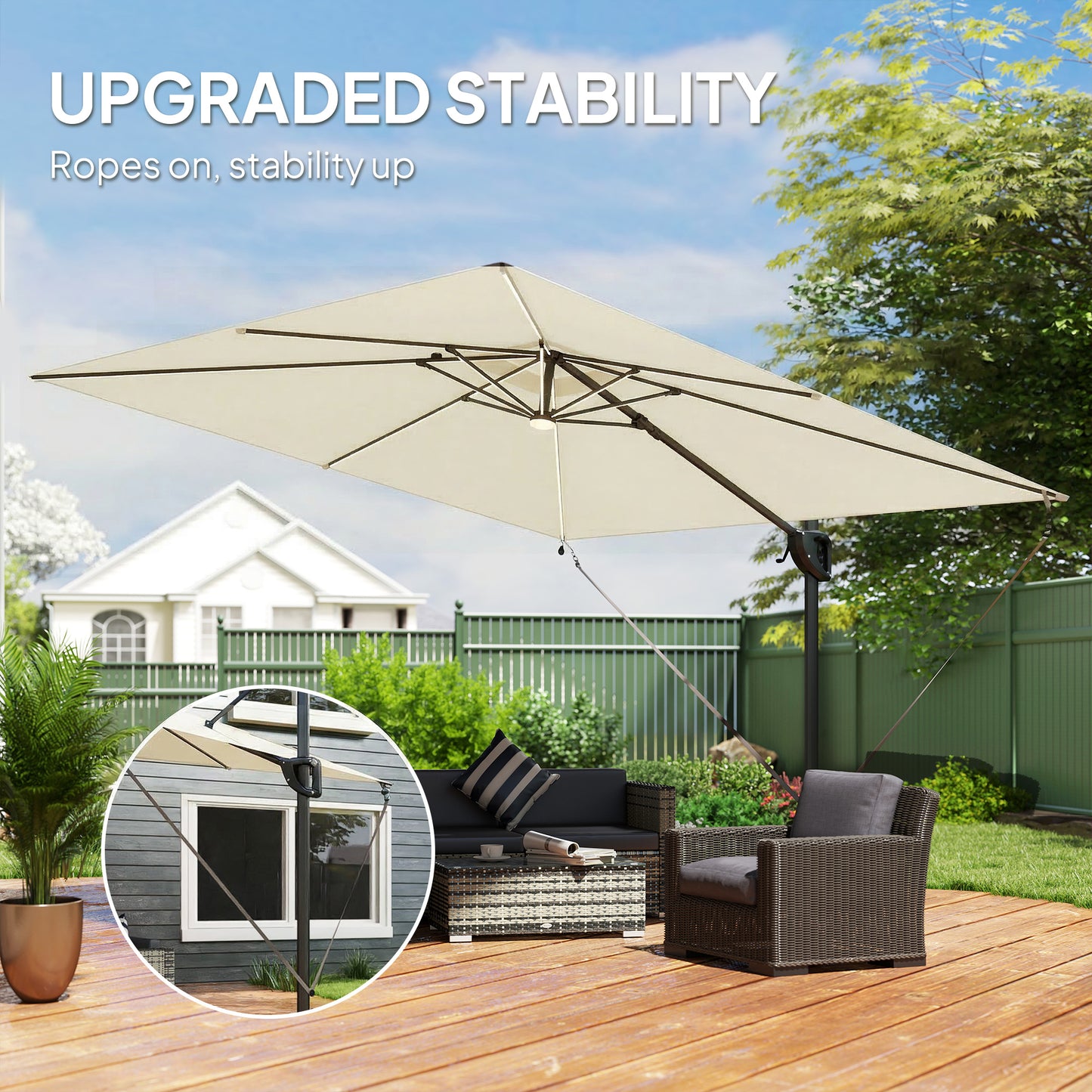 3 x 3 m Garden Cantilever Parasol w/ Light, Cover