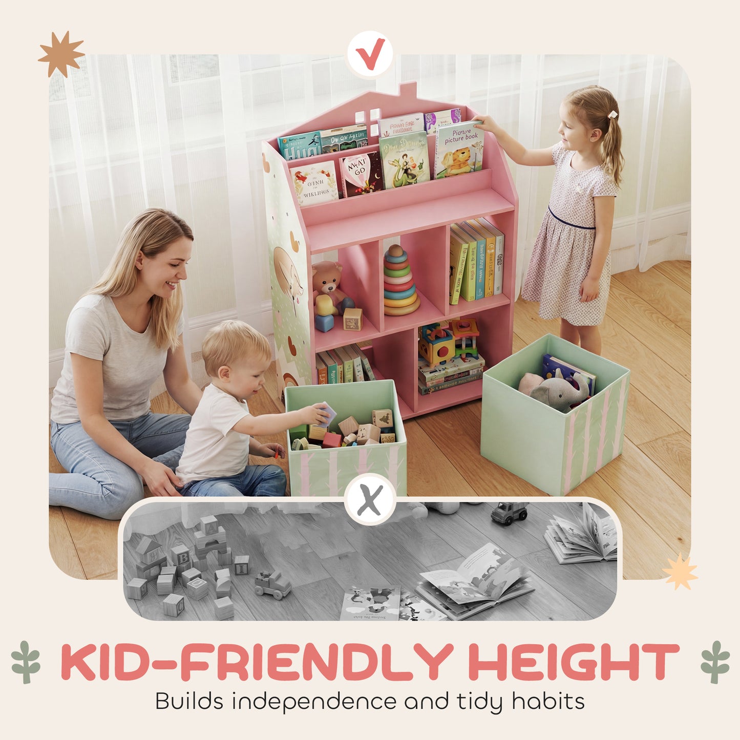 Kids Bookshelf with Storage, Toy Storage Unit with Book Display