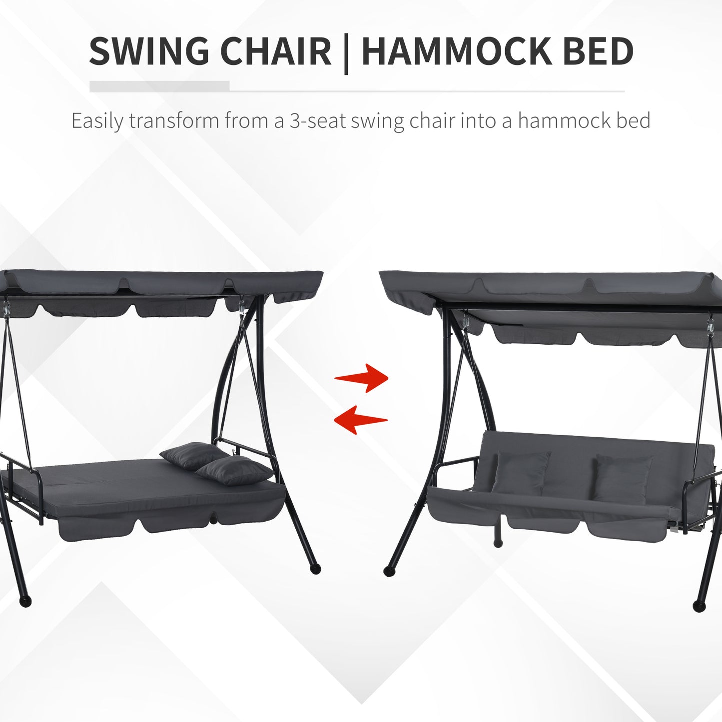 Outdoor 2-in-1 Swing Chair Lounger 3 Seater Garden Swing Seat Bed