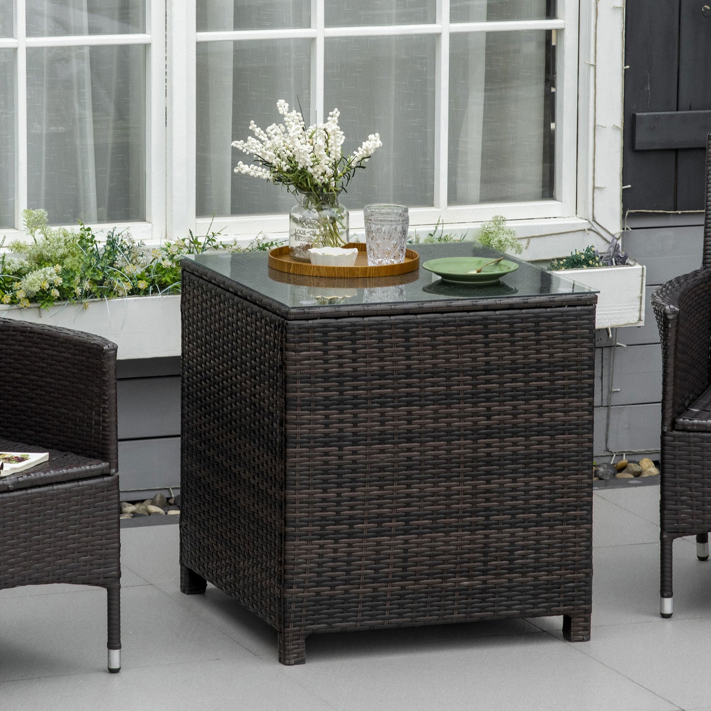 Rattan Garden Furniture Side Table Patio Frame Tempered Glass New