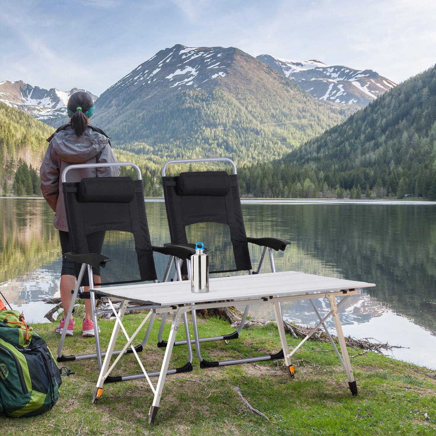 3 Piece Folding Camping Table and Chairs Set