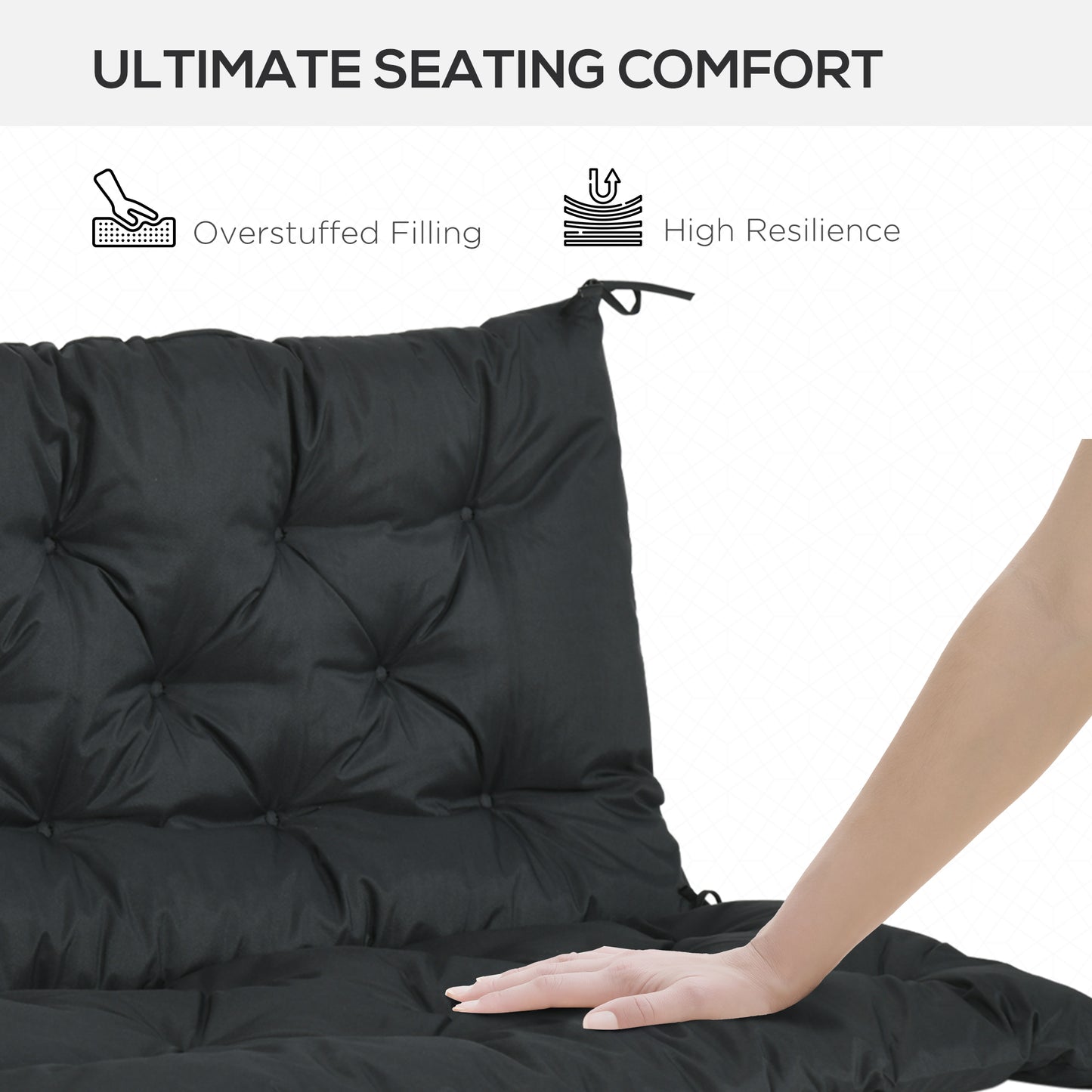 2 Seater Bench Pad, Garden Chair Cushion with Back and Ties
