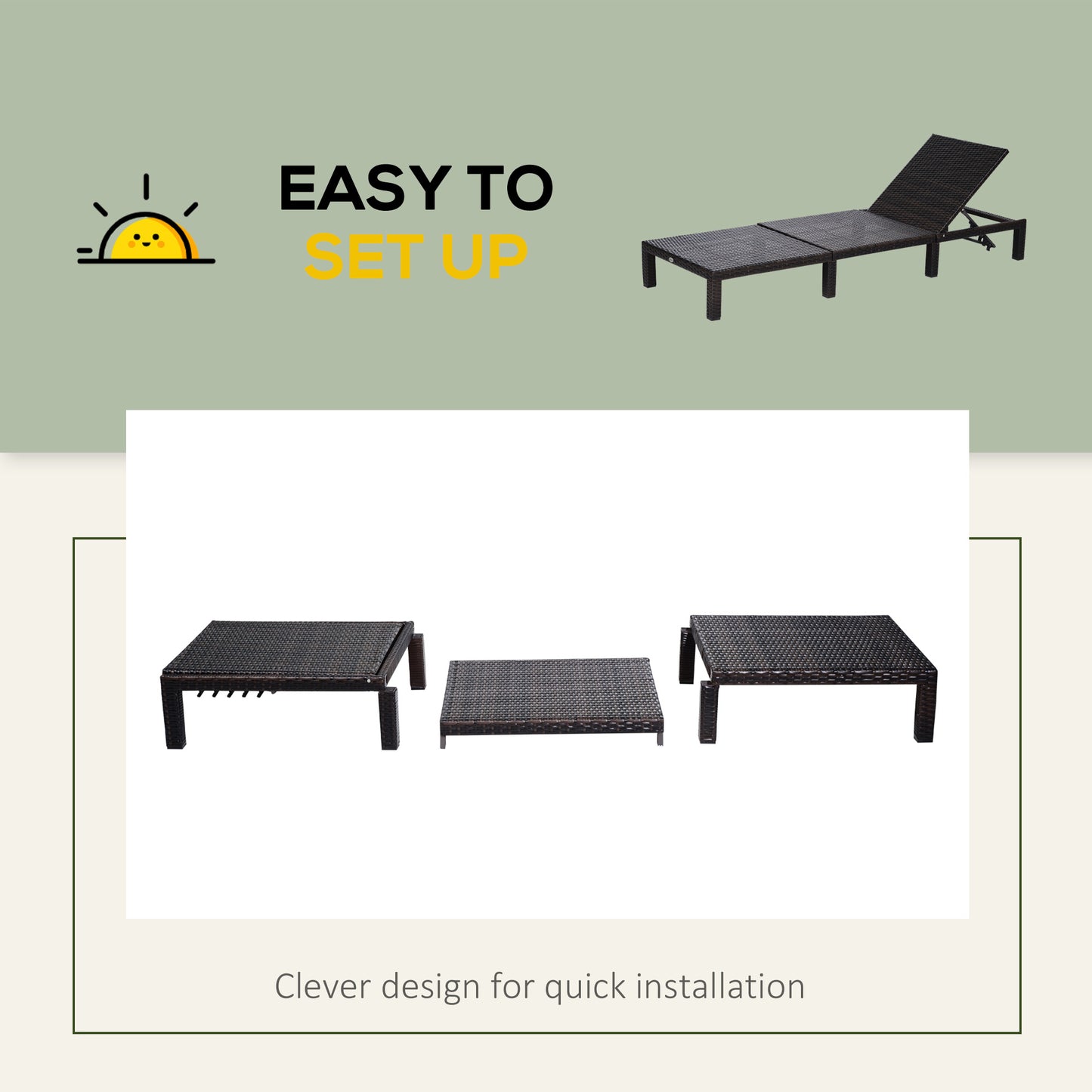 Rattan Sun Lounger, 5-Level Adjustable Garden Lounger Recliner