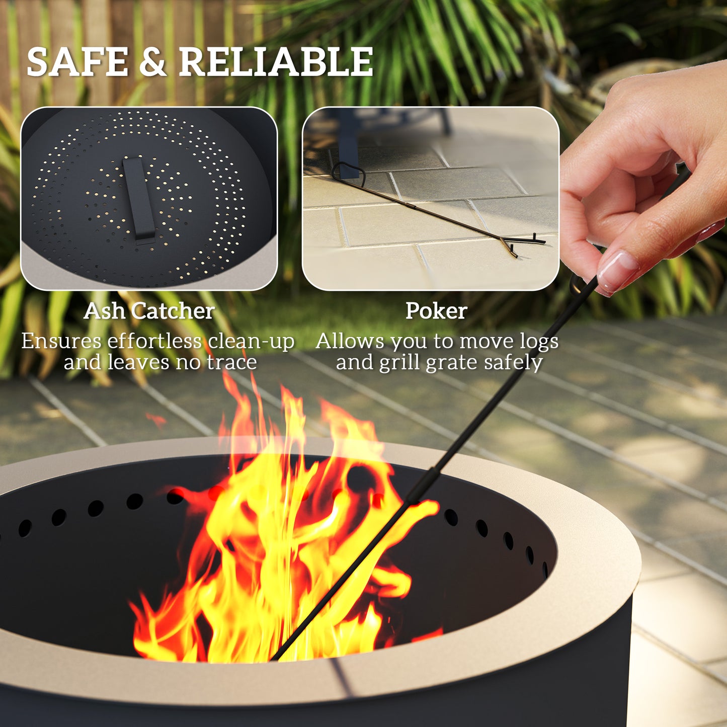 Portable Fire Pit, 58 cm Round Firepit with Grill Grate