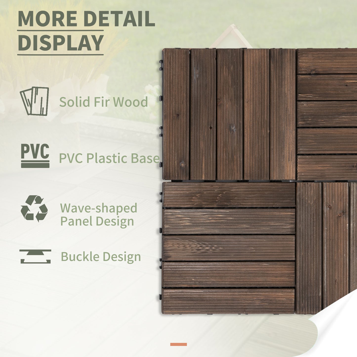 27 Pcs Solid Wood Interlocking Decking Tiles For Patio, Balcony