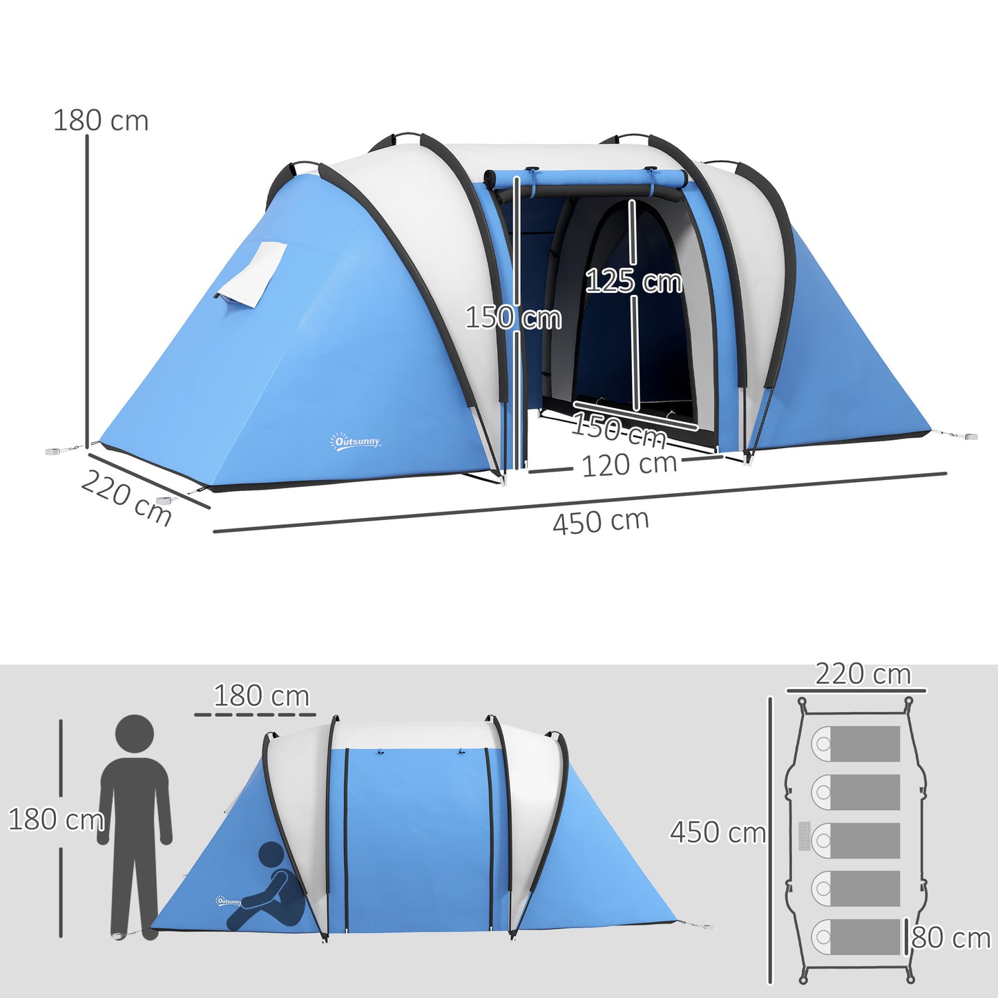 Two-Man Tent, with Bedrooms, Living Room and Canopy