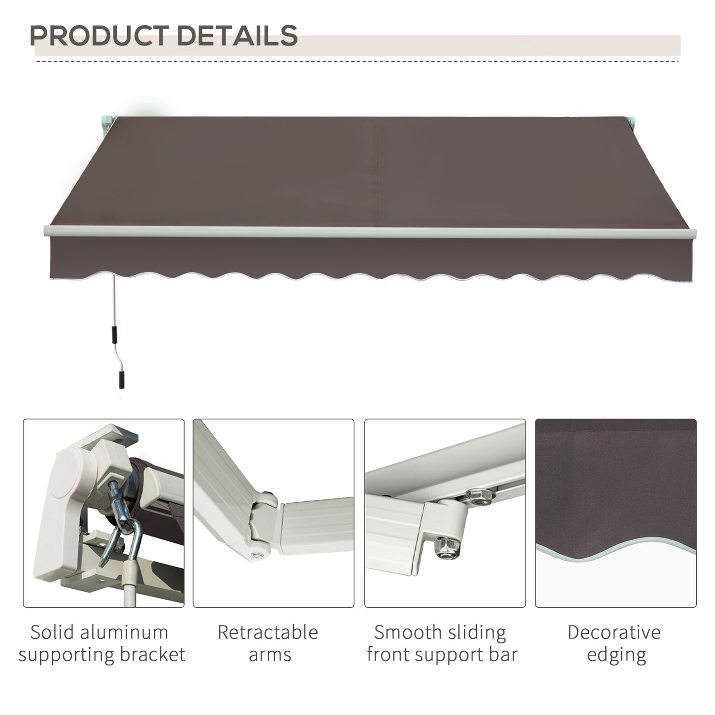 Awning Canopy Manual Retractable Porch Sun Shade Shelter 3 x 2m