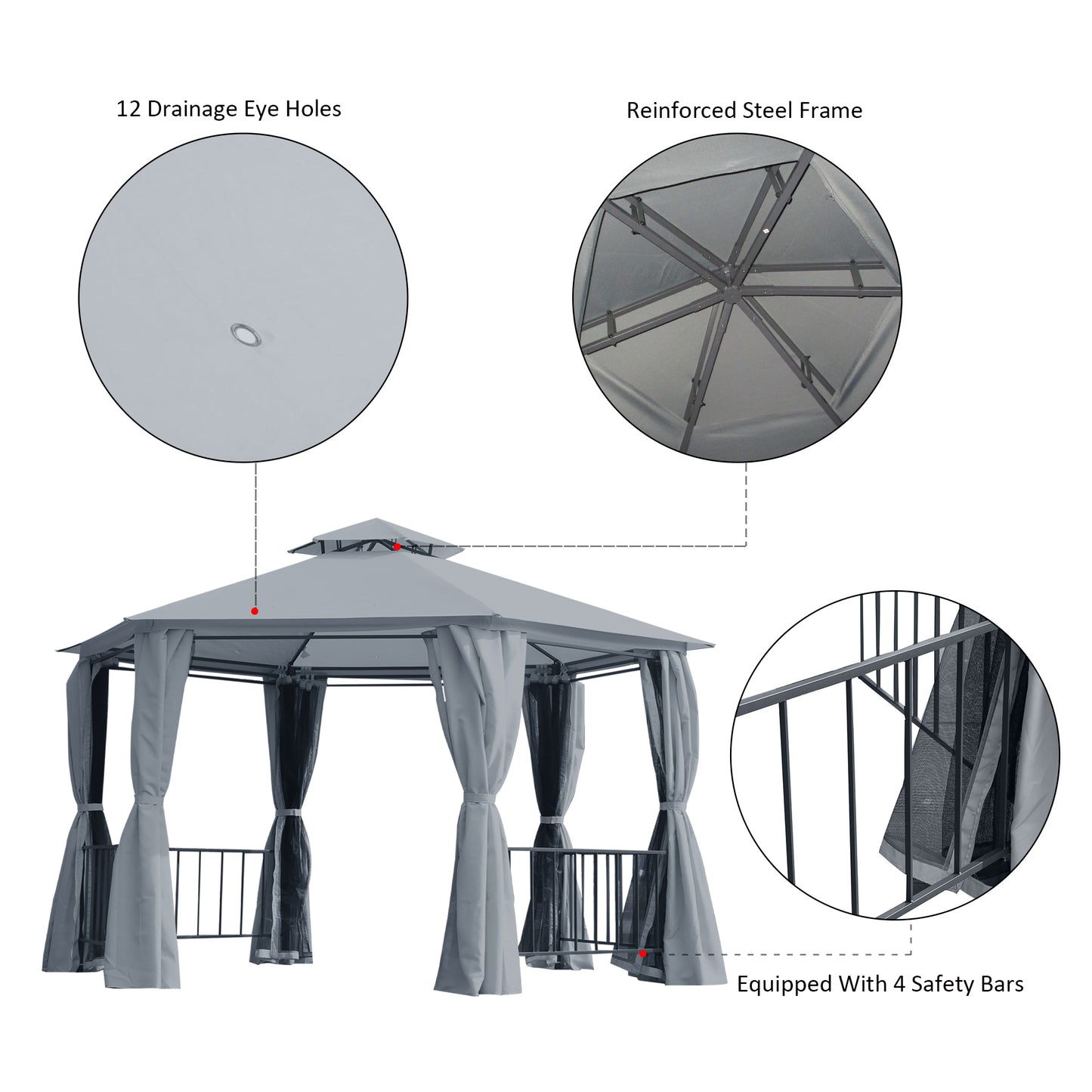 3 x 3(m) Hexagon Gazebo Patio Canopy Party Tent Outdoor Garden