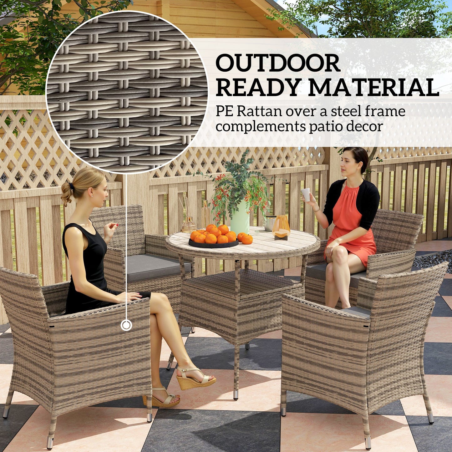 Five-Piece Rattan Garden Set, with Two-Tier Table