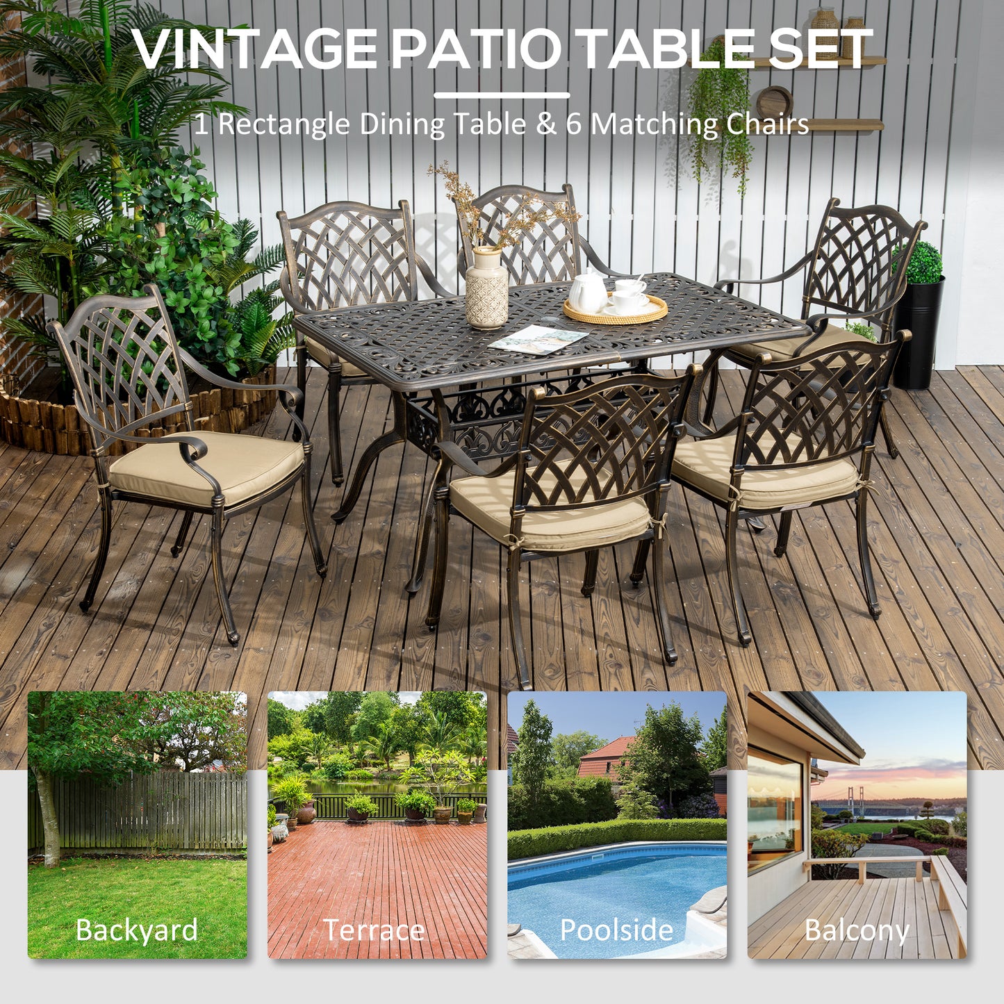 7 PCs Garden Patio Dining Set with Parasol Hole