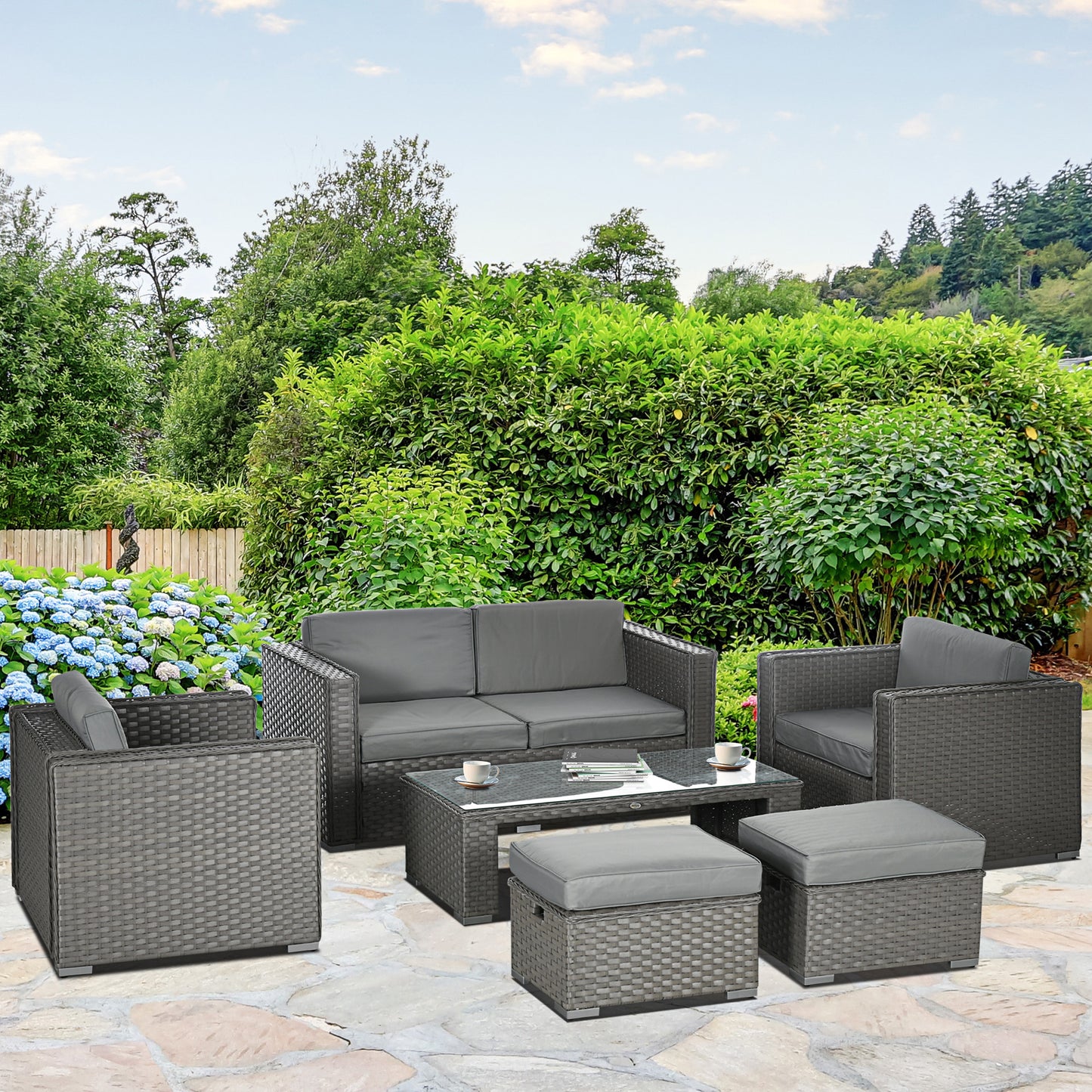 6PC Garden Rattan Sofa Set Bonzer Outdoor Furniture Patio Table