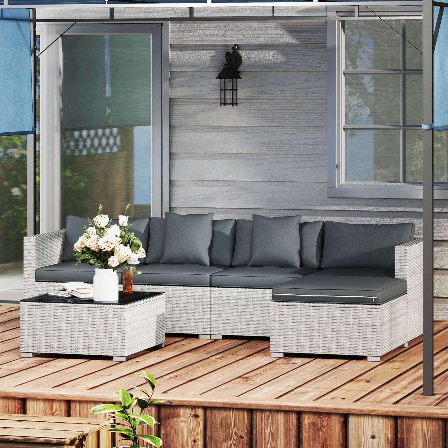 6 Pieces Rattan Corner Sofa Set