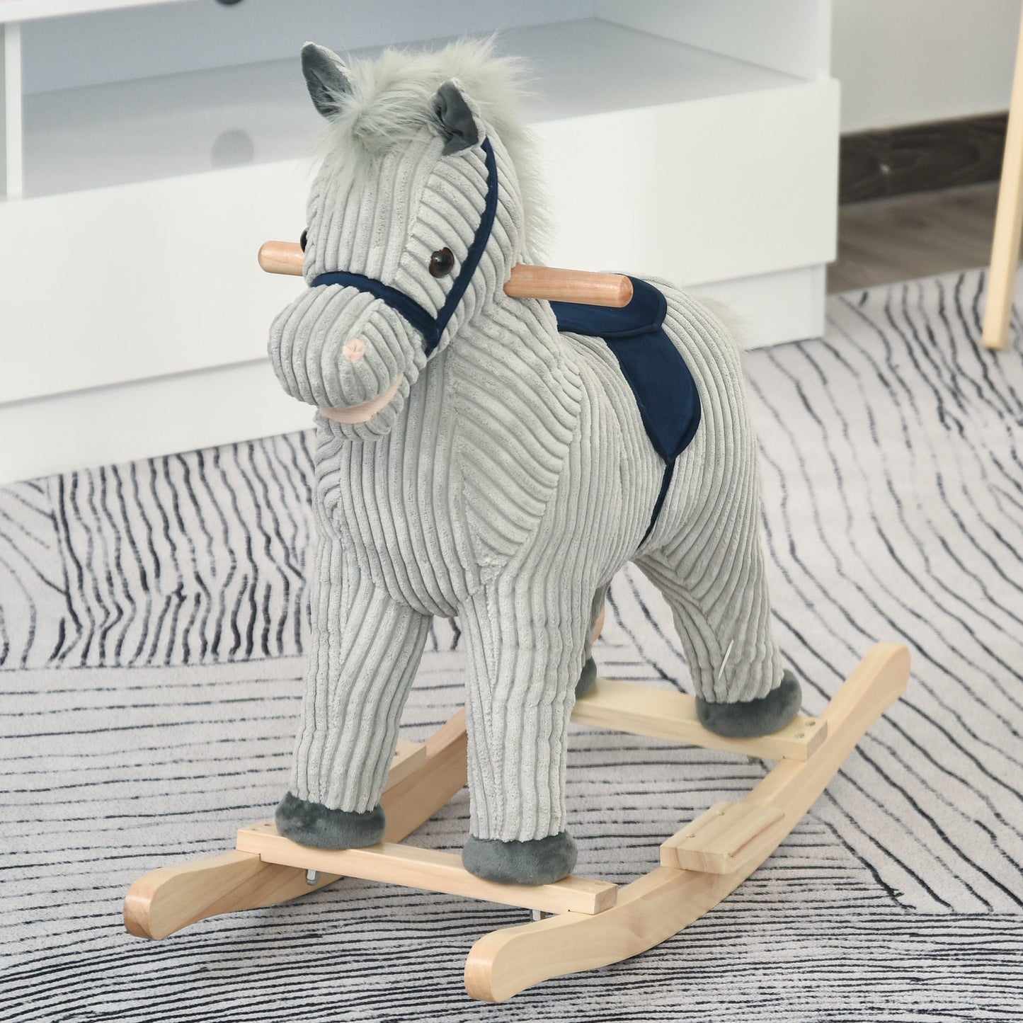 Kids Plush Rocking Horse w/ Sound Children Rocker Ride On Toy Gift