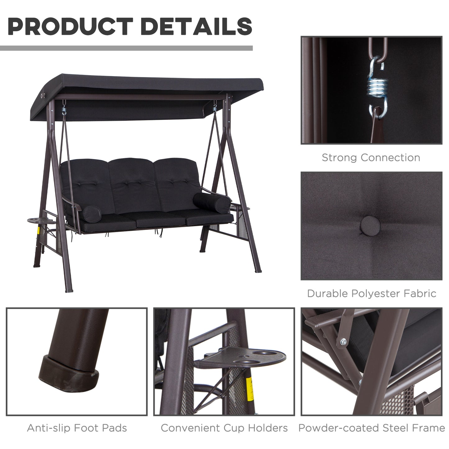 3 Seater Swing Chair Hammock Chair with Adjustable Canopy