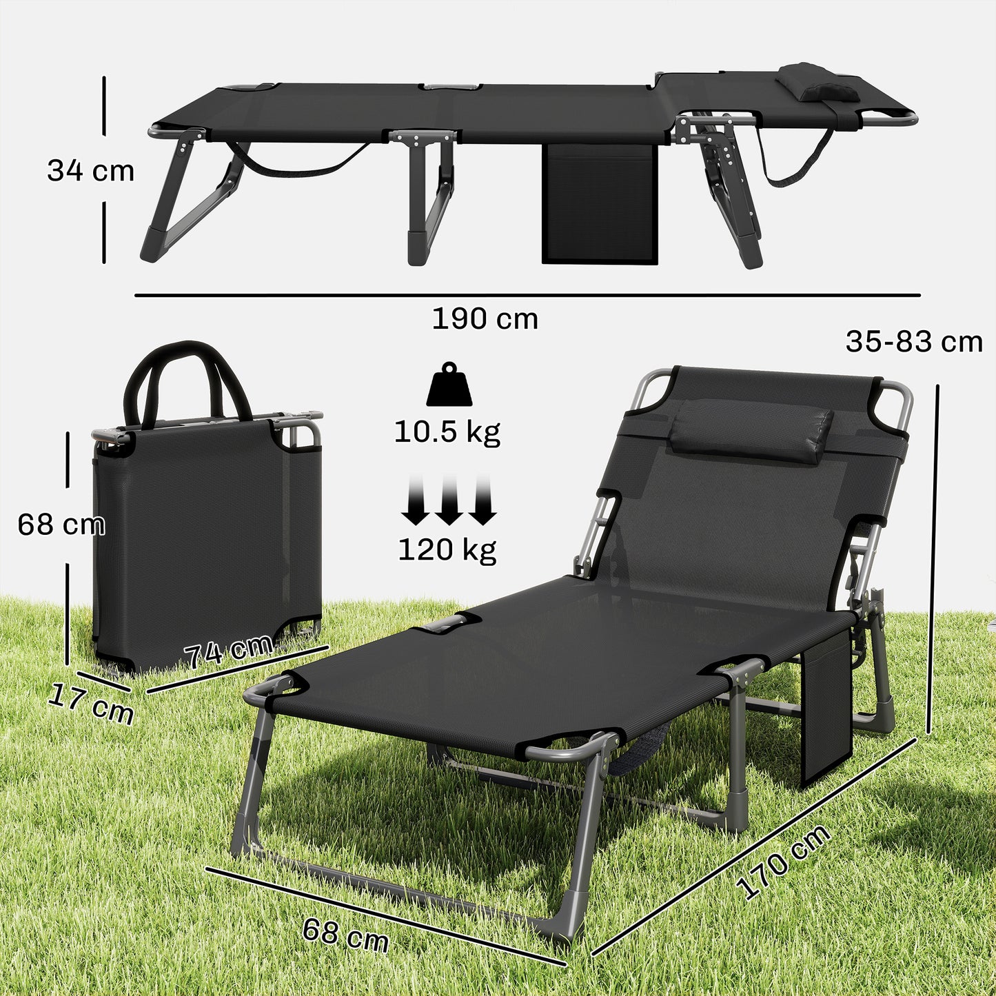 Folding Sun Loungers for Garden Set of 2