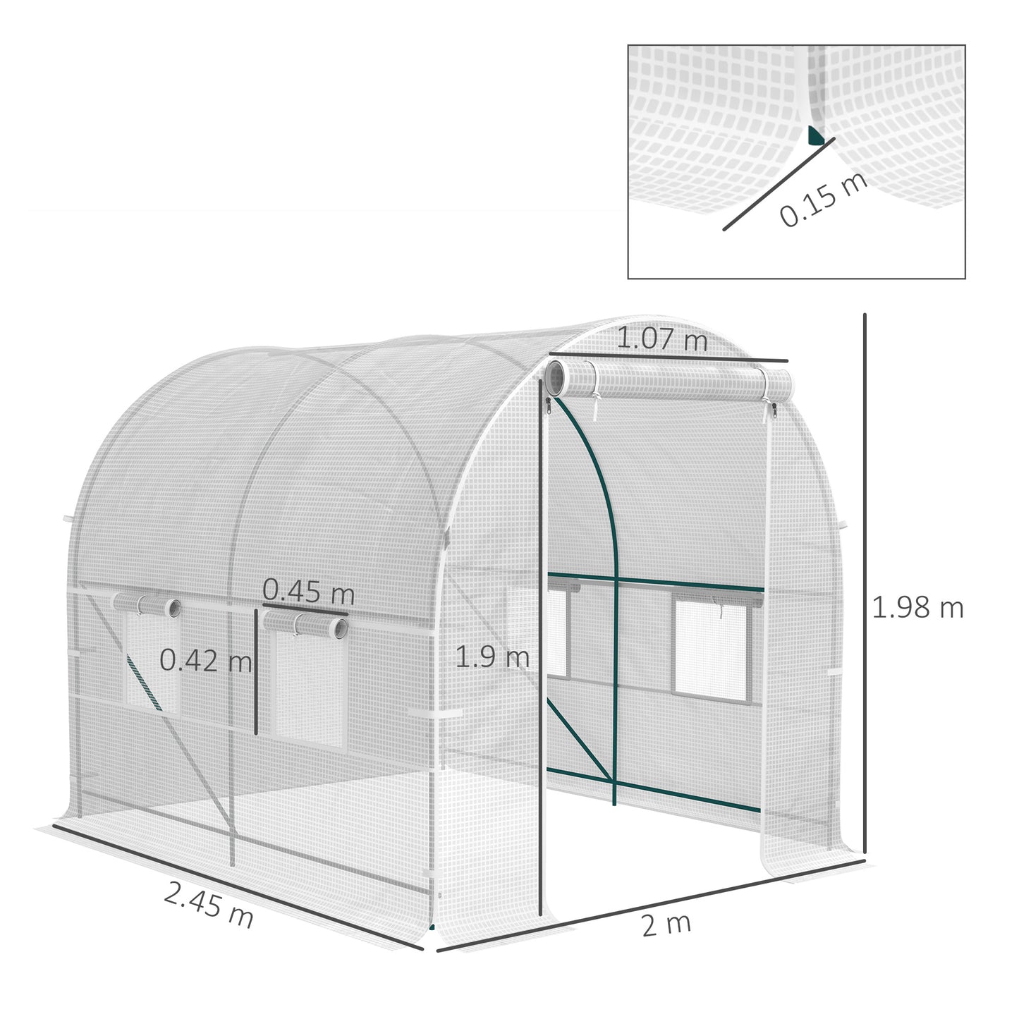245 x 200cm Polytunnel Greenhouse