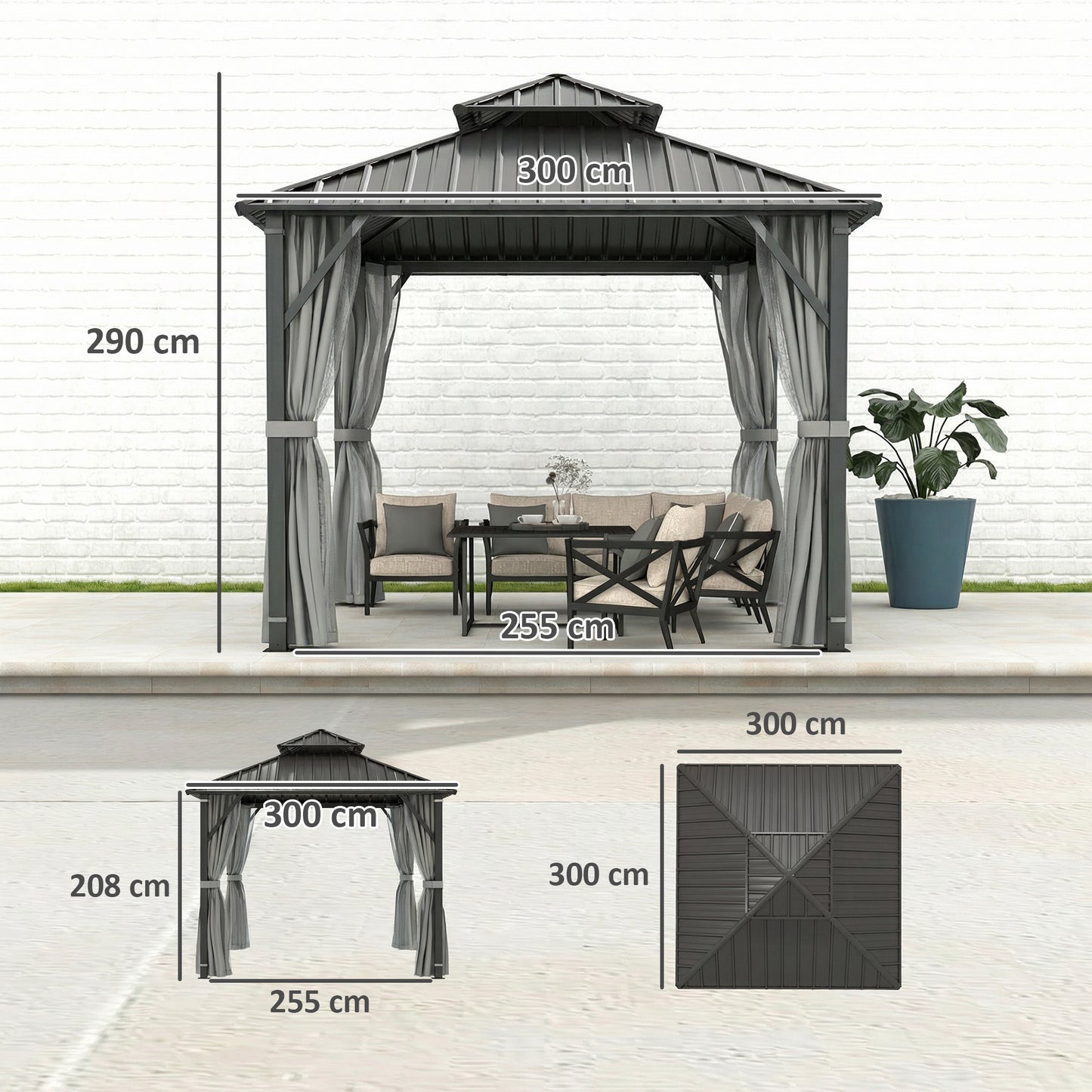 3 x 3(m) Hardtop Gazebo Canopy with Metal Roof