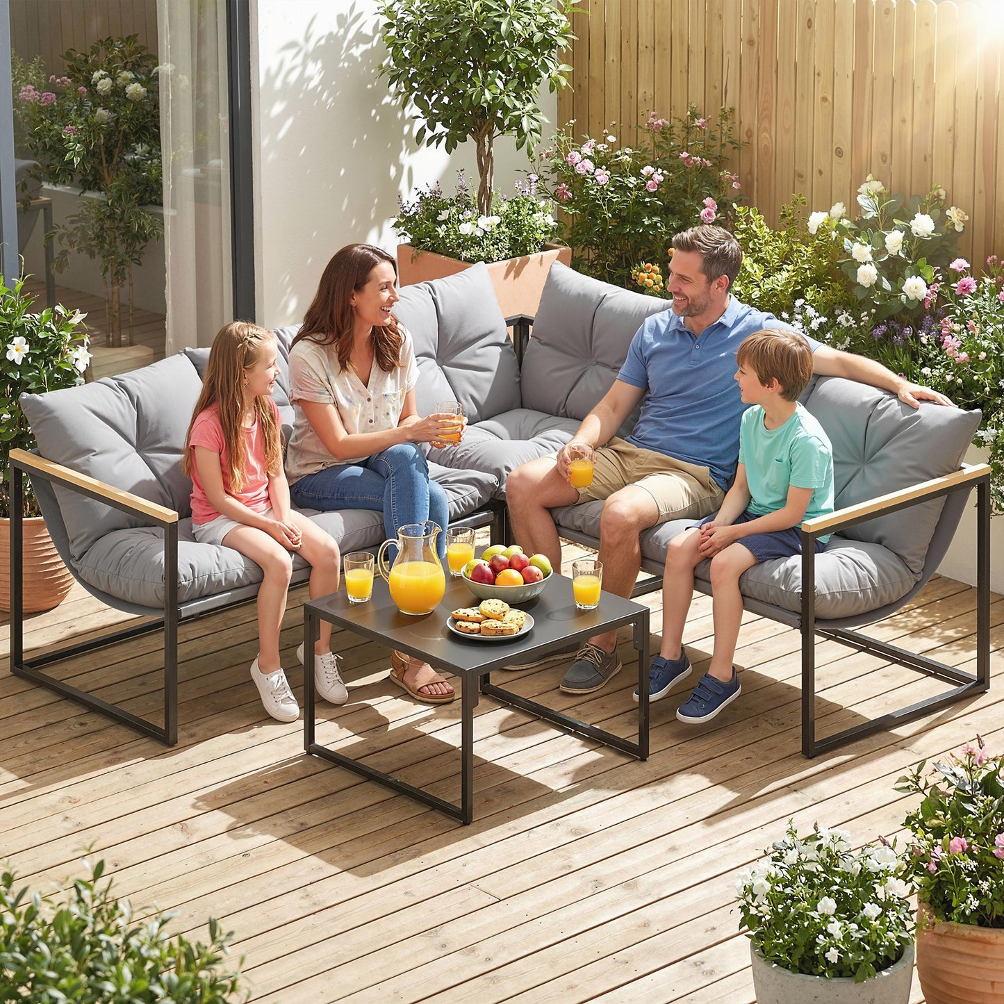 4 Piece Garden Furniture Set with Thick Cushions and Coffee Table