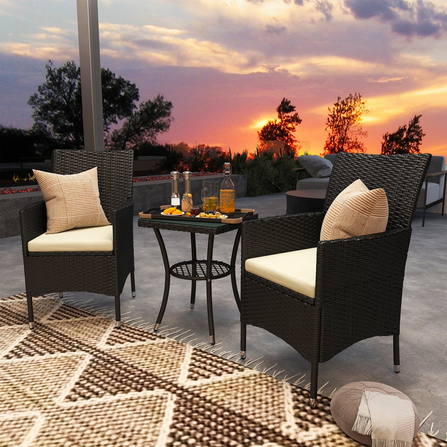 3 Pieces Rattan Bistro Set