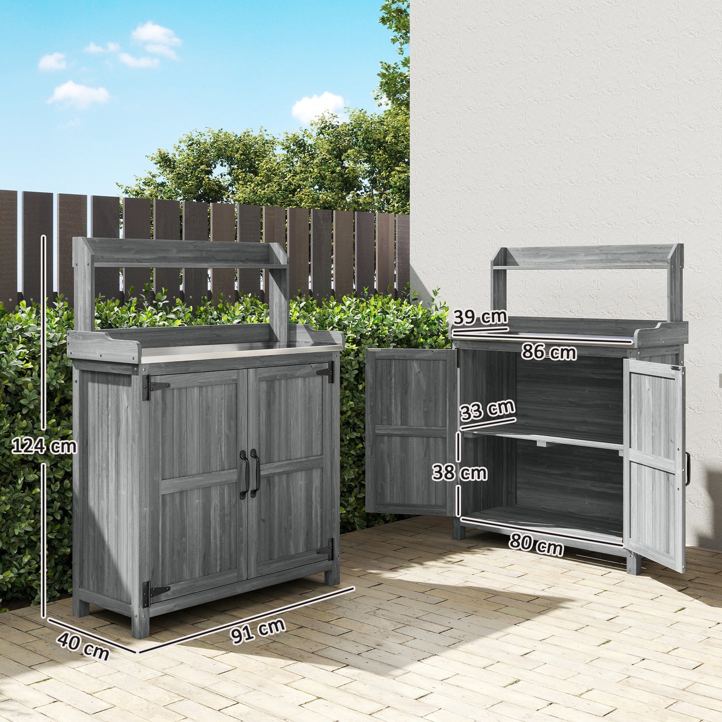 Wooden Potting Bench Table with Aluminium Worktop