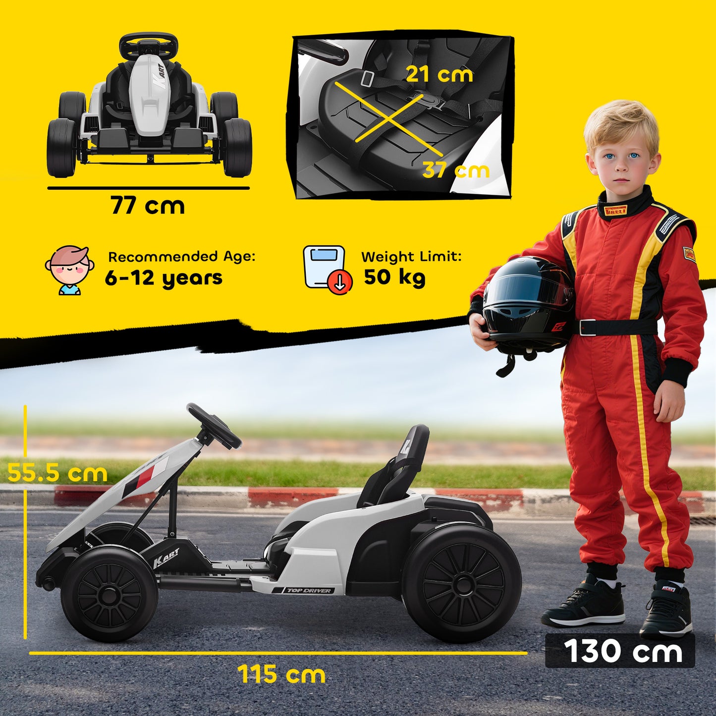 24V Electric Go Kart, Drift Kart with Adjustable Seat, Slow Start