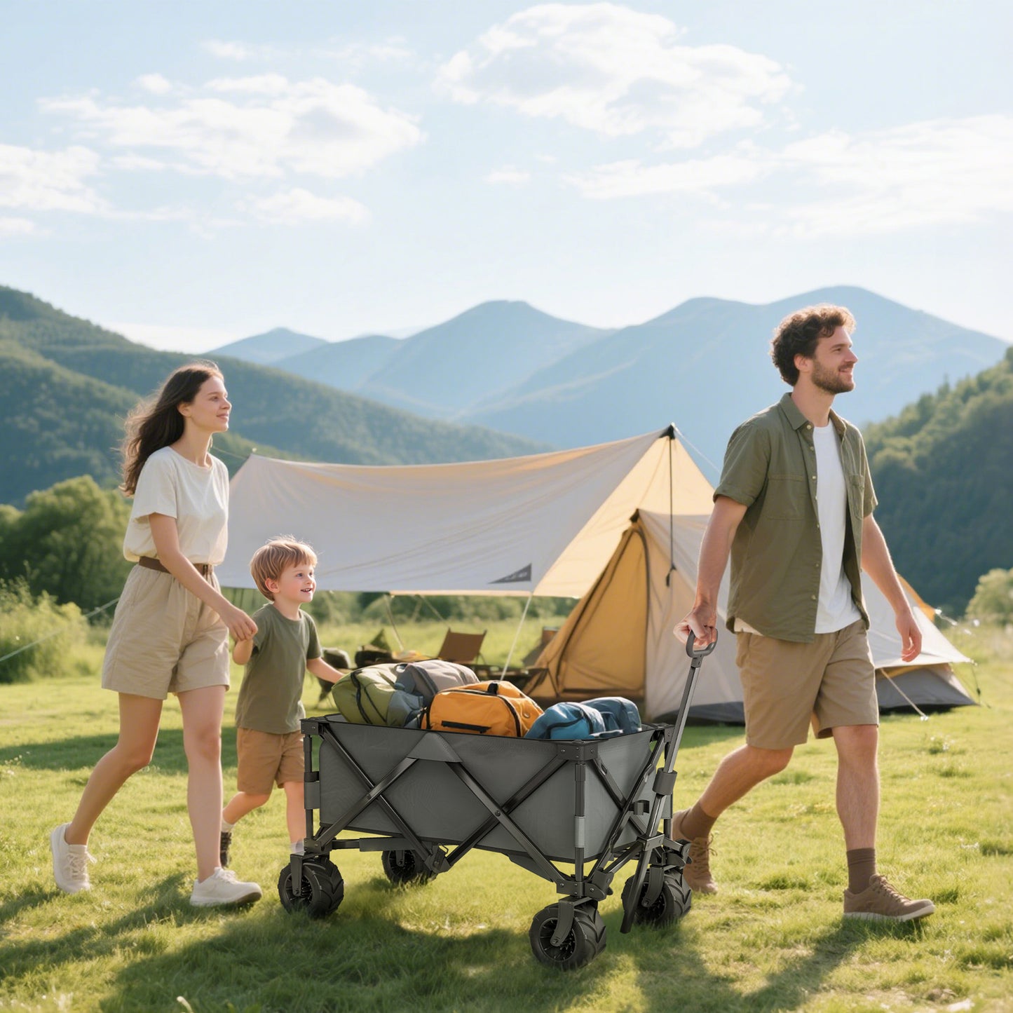 Outdoor Pull Along Cart Folding Cargo Wagon Trailer Trolley
