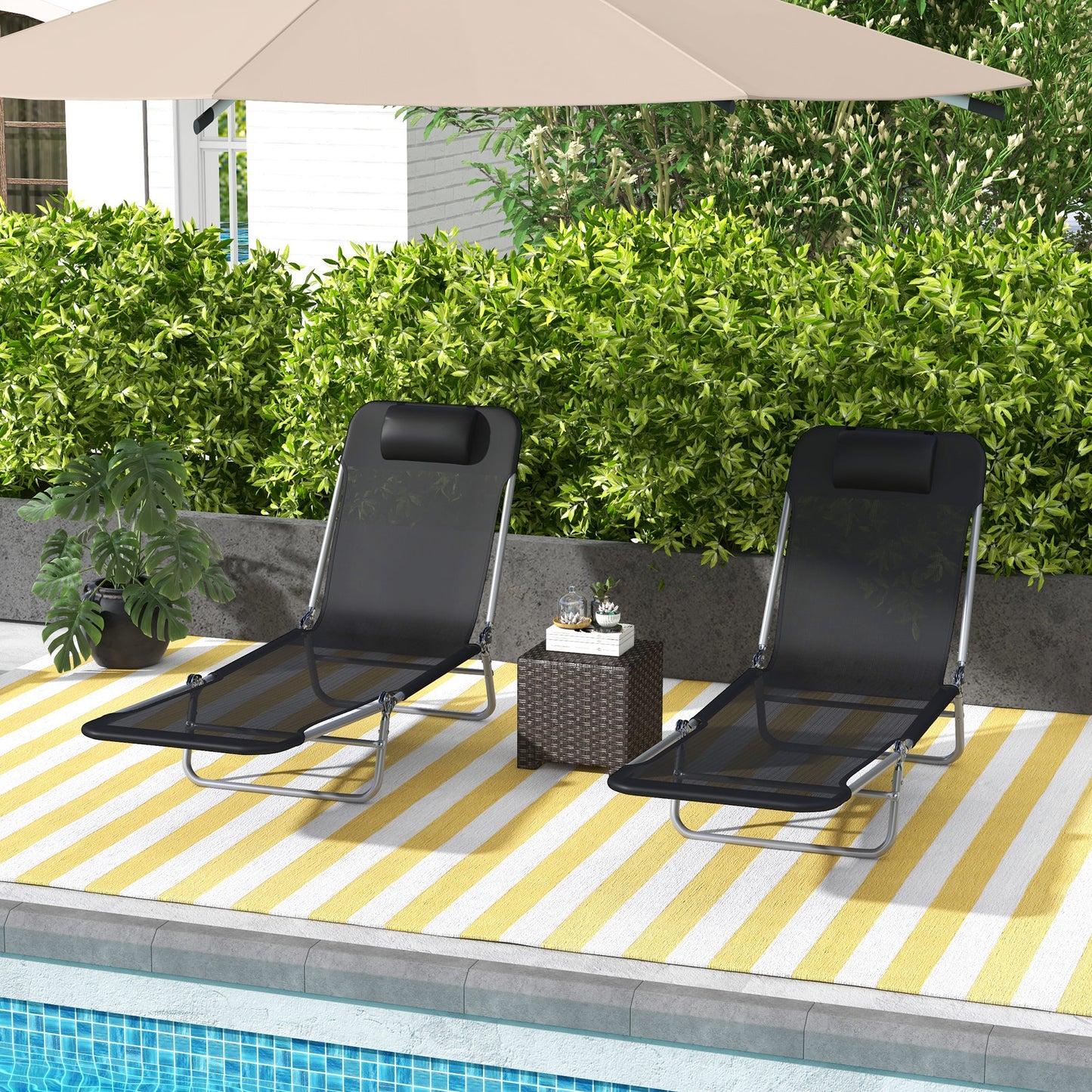 Set of Two Steel Frame Sun Loungers, with Reclining Backs (1)