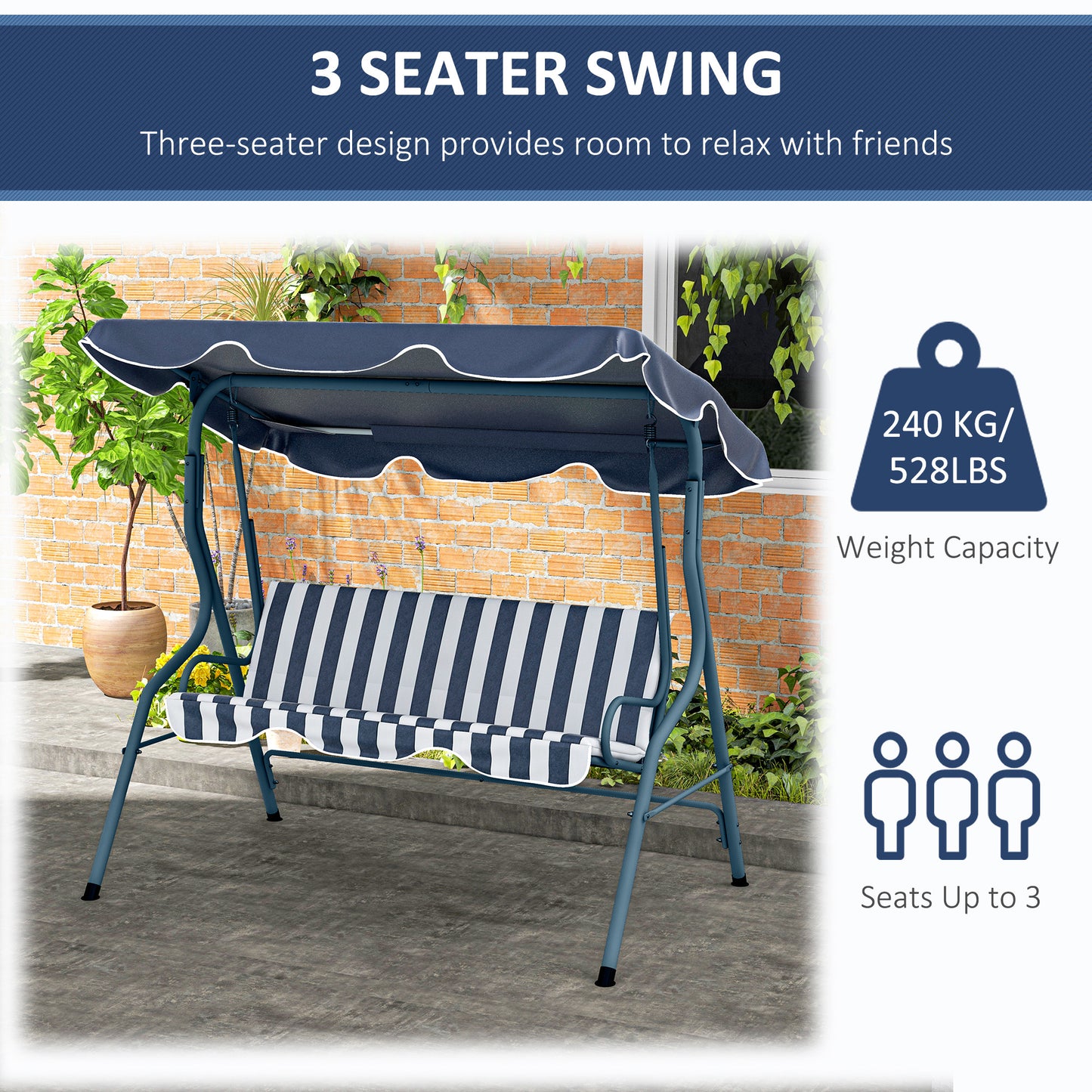 3 Seater Garden Swing Seat Chair Outdoor Bench