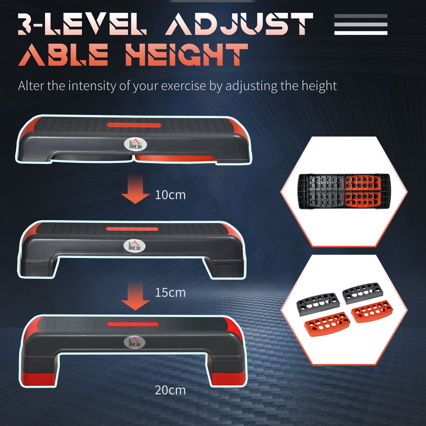 Aerobic Step, 10cm, 15cm & 20cm Height Adjustable Exercise Stepper