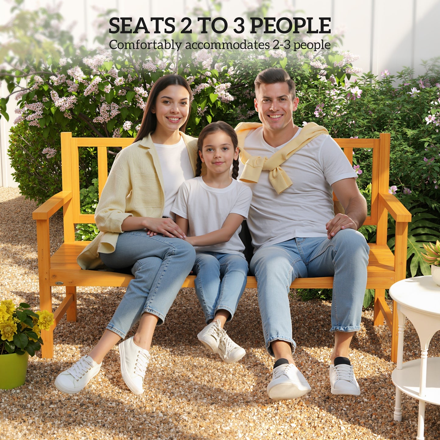Wooden Bench with Liftable Middle Table, Outdoor Bench