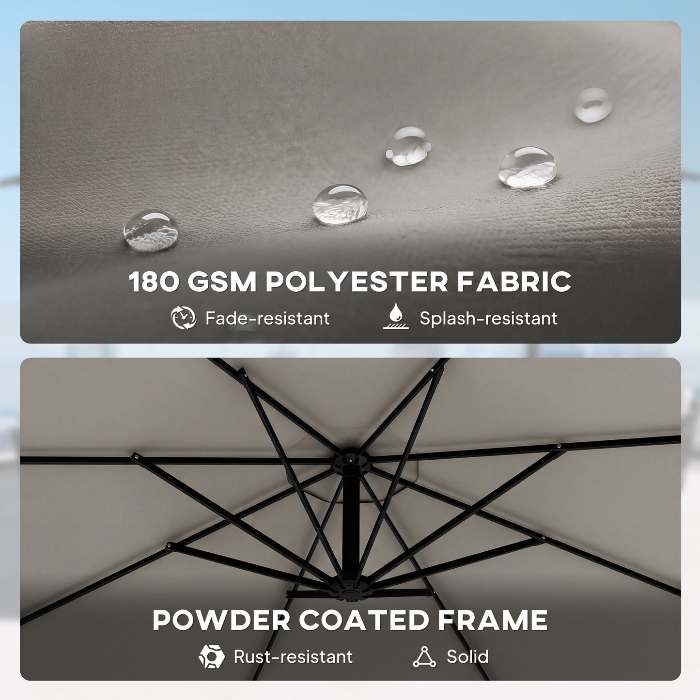 3 m Cantilever Parasol with Protective Cover and Wind Ropes