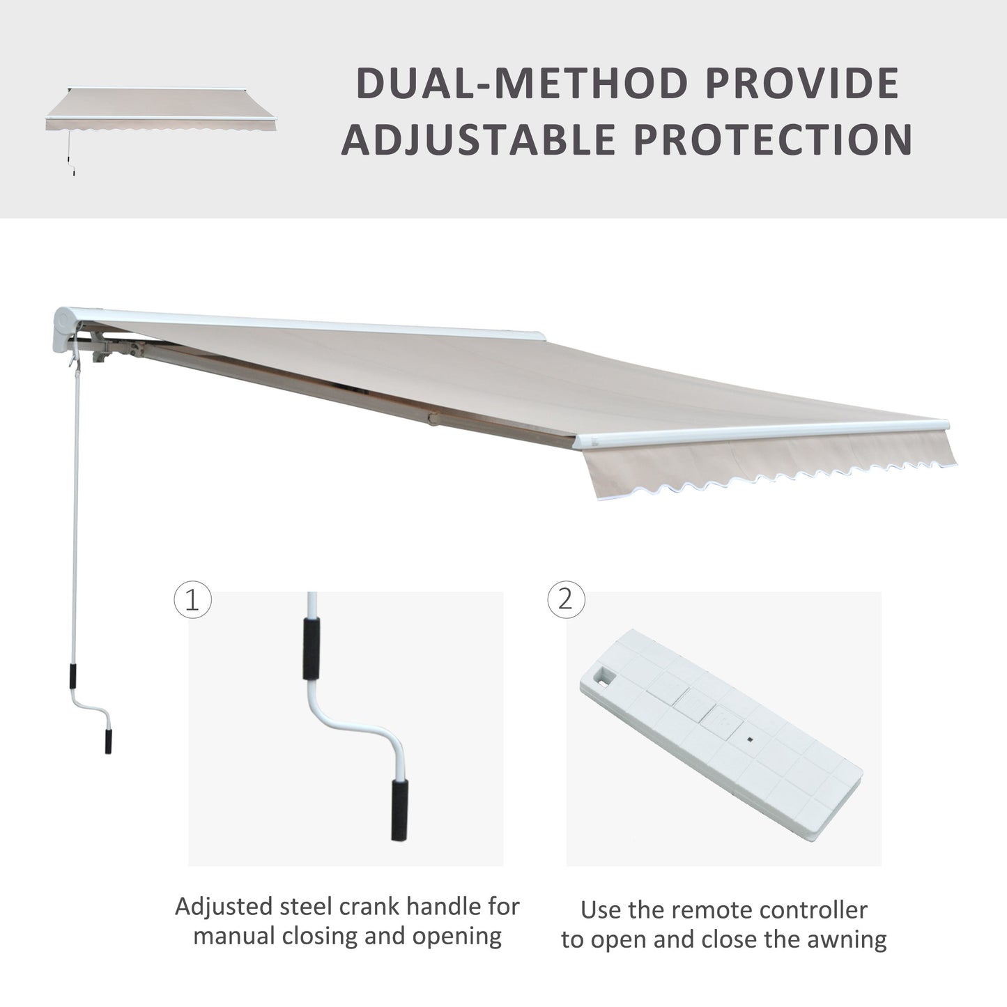 2.95Lx2.5M  Retractable Manual/Electric Awning-Cream White/White