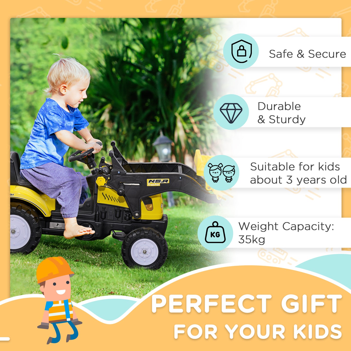 Ride On Tractor, Toddler Excavator Toy