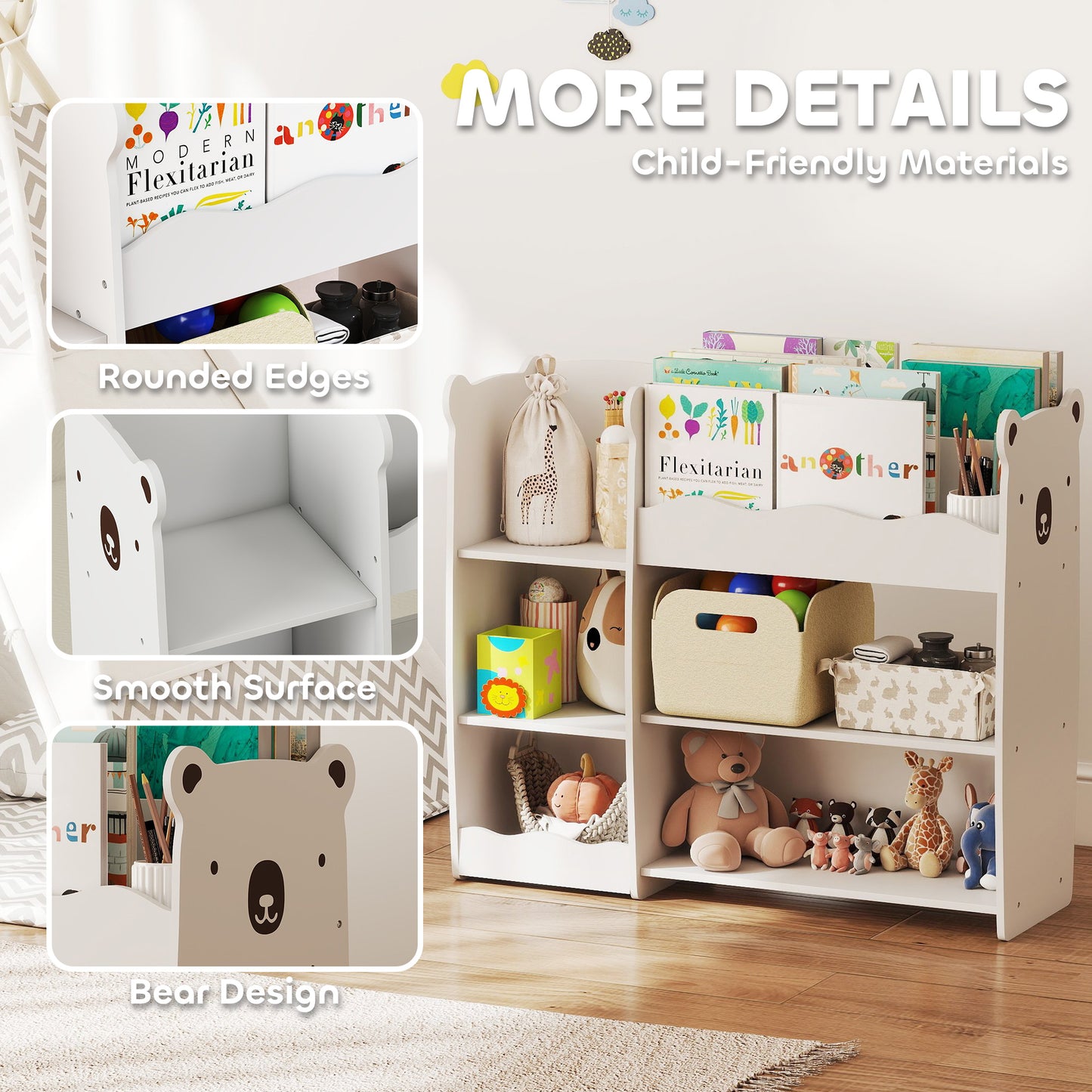Kids Toy Storage Unit, Bear Design Kids Bookshelf and Toy Organiser