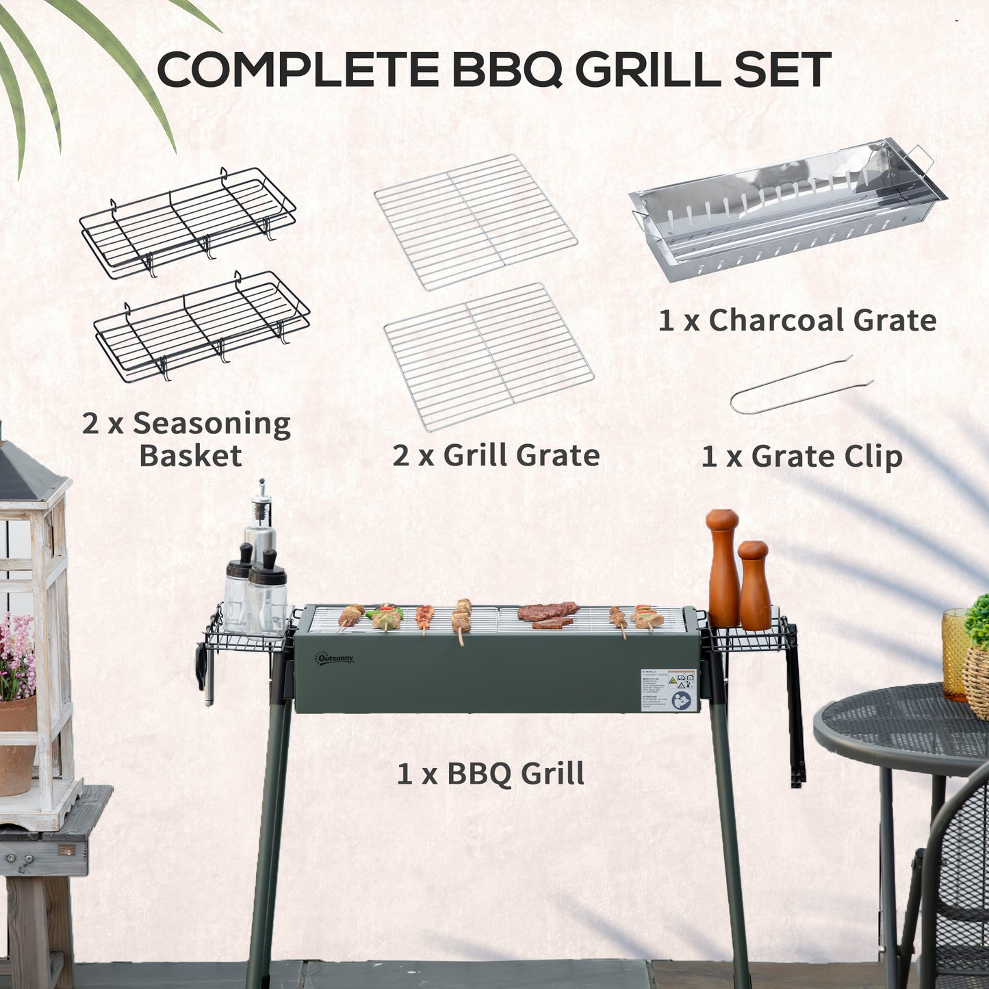 Portable Charcoal Barbecue BBQ Grill with Seasoning Baskets