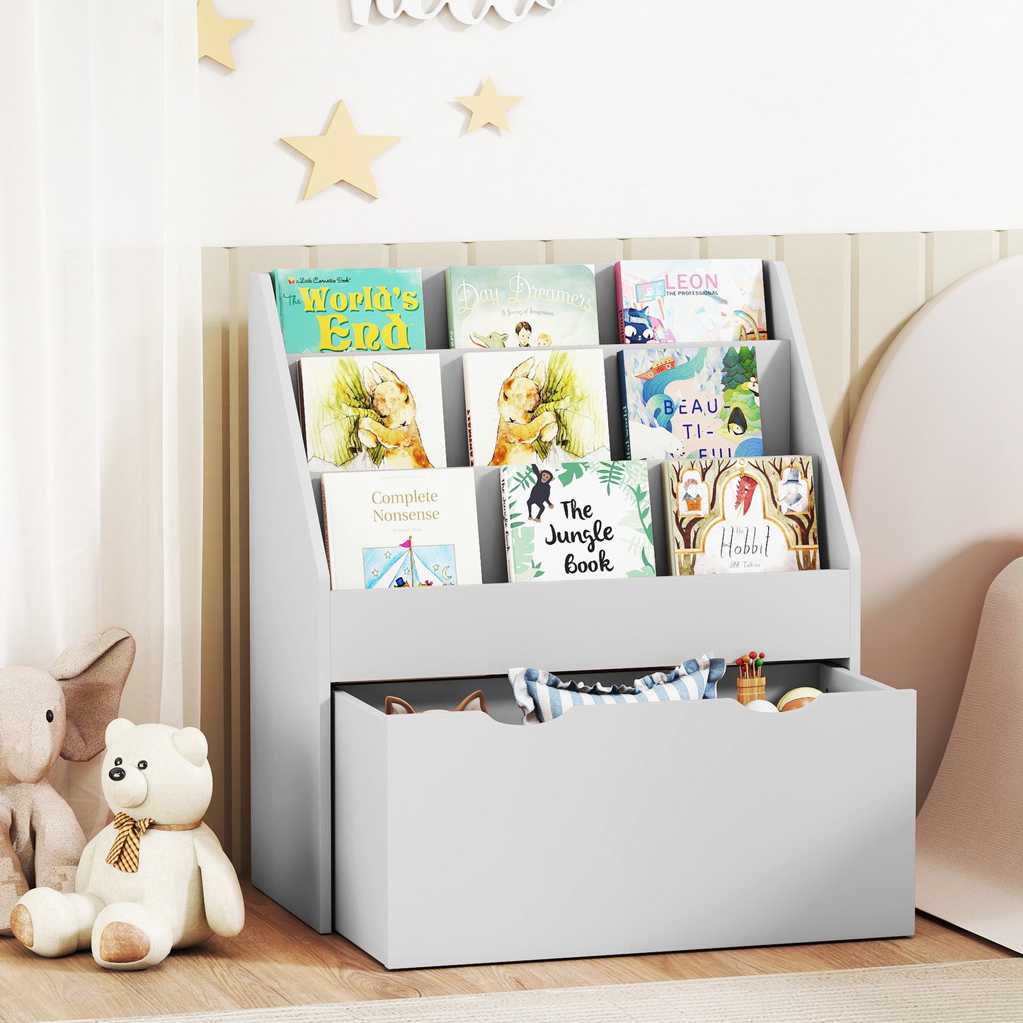 Bookcase for Kids with Shelves, Drawer, Bookcase for Bedroom, Playroom