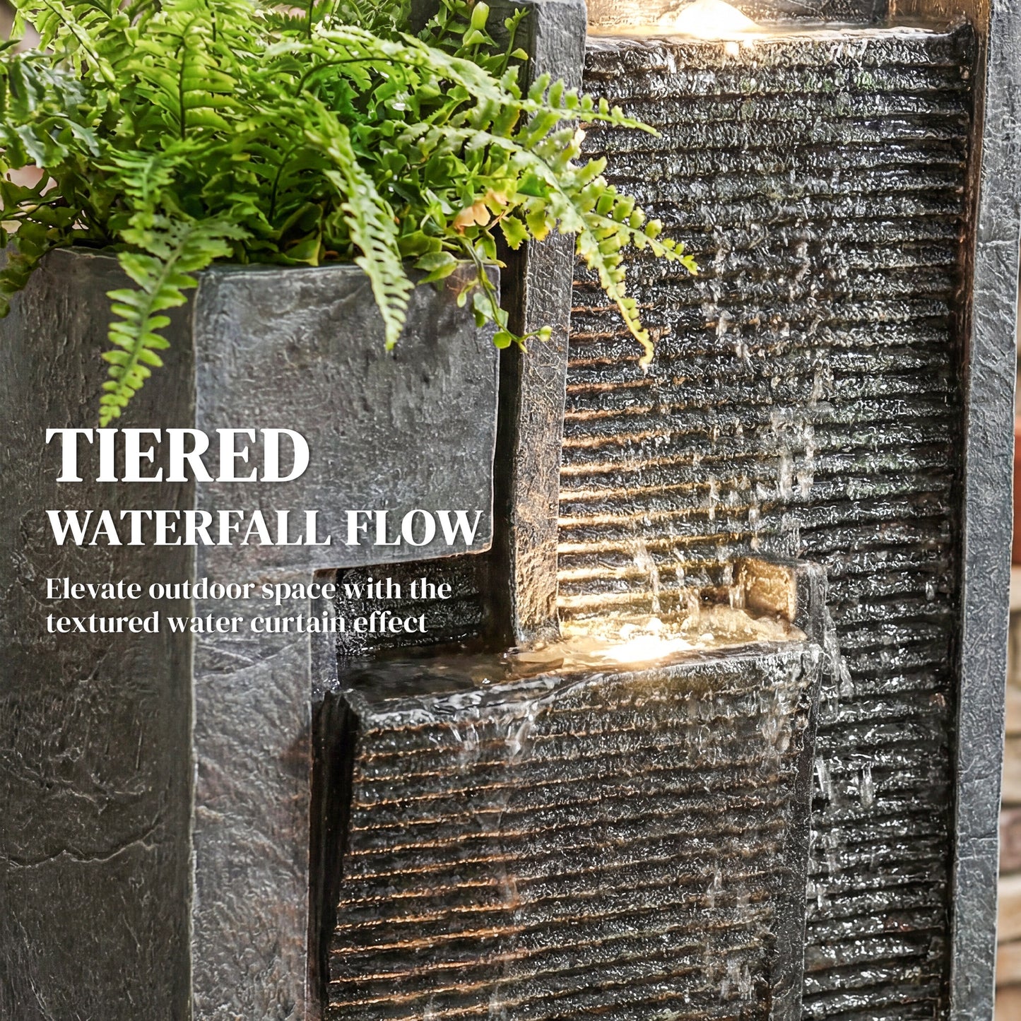Water Feature with LED Lights and Planter