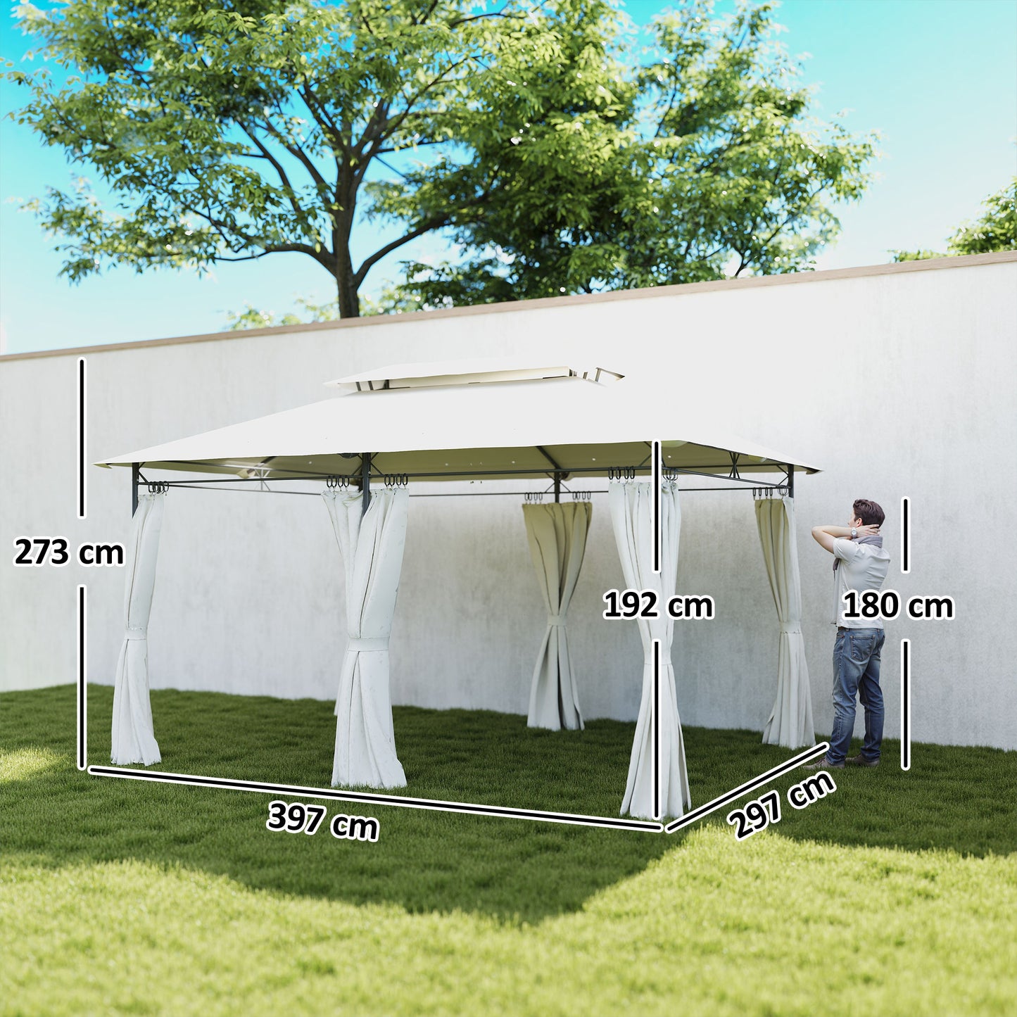 3 x 4m Metal Frame, Two-Tier Roof Gazebo