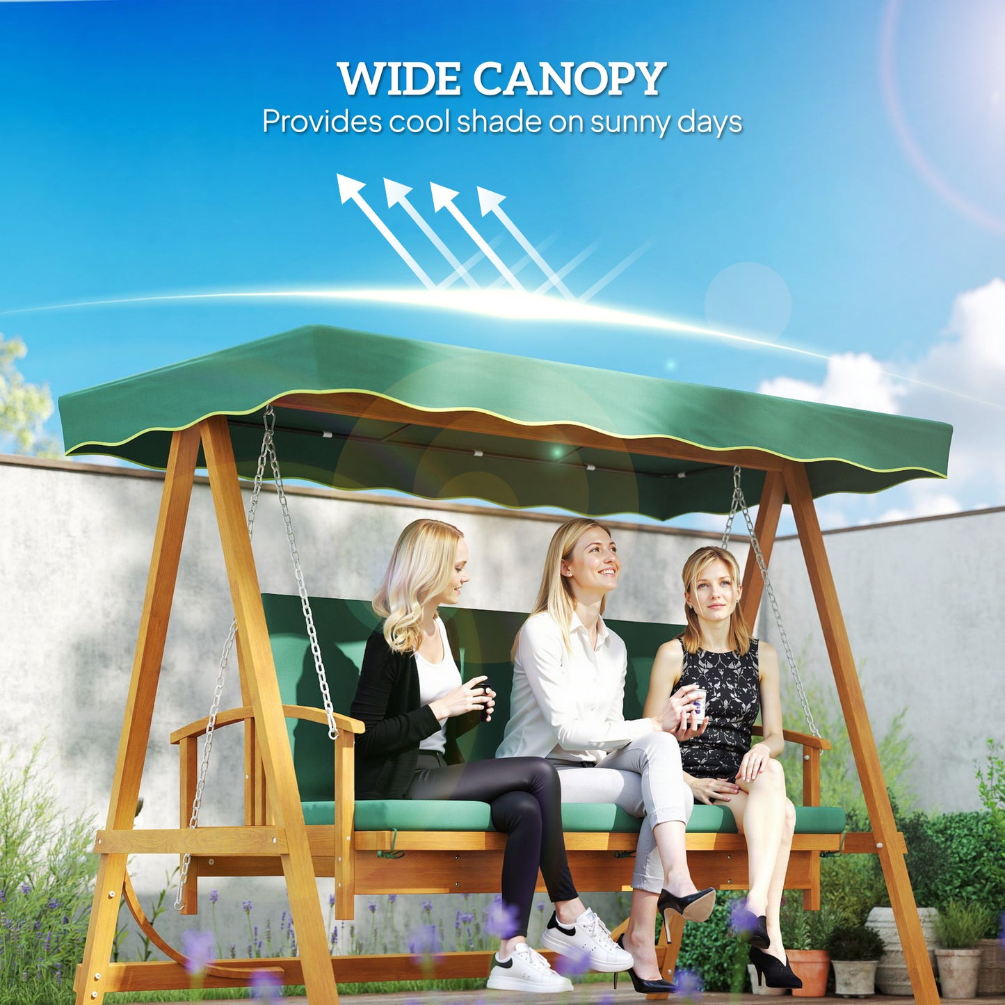 3 Seater 2-in-1 Wooden Garden Swing Seat Swing Chair Outdoor