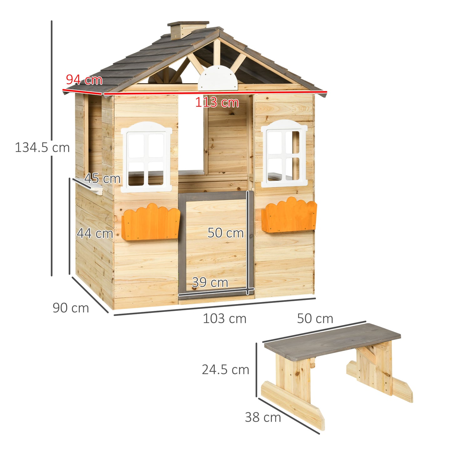 Wooden Playhouse for Kids Outdoor Wendy House with Door, windows