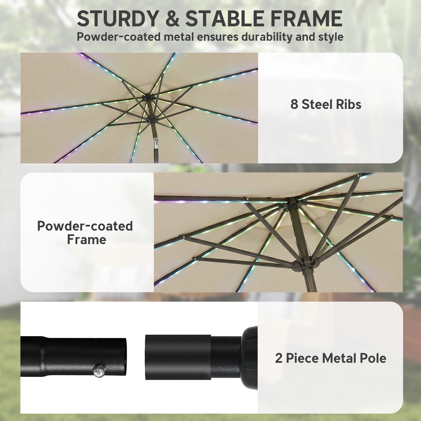 3 m Garden Parasol Umbrella with 112 Solar Powered LED Lights