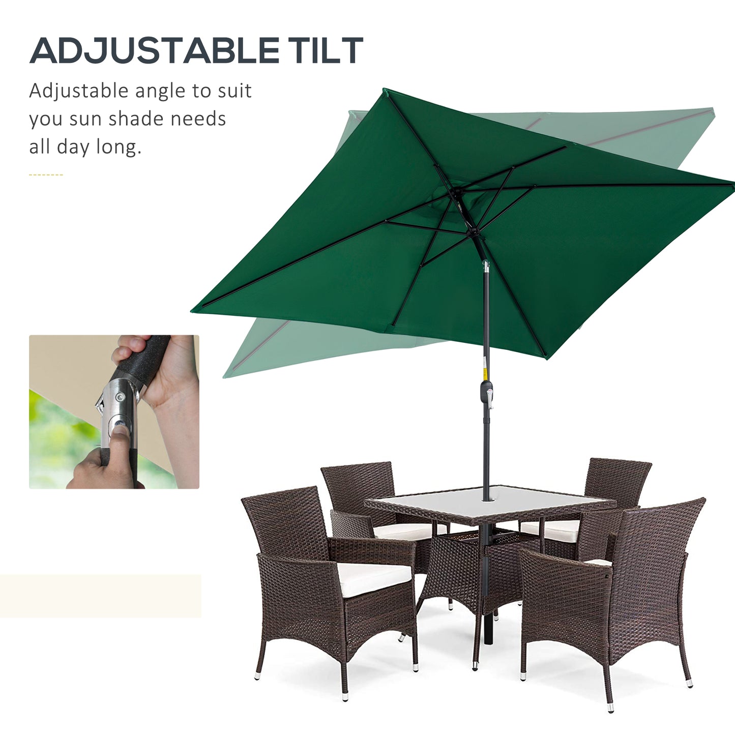 3x2m Garden Parasol Umbrella with Aluminium Pole, Tilt and Crank