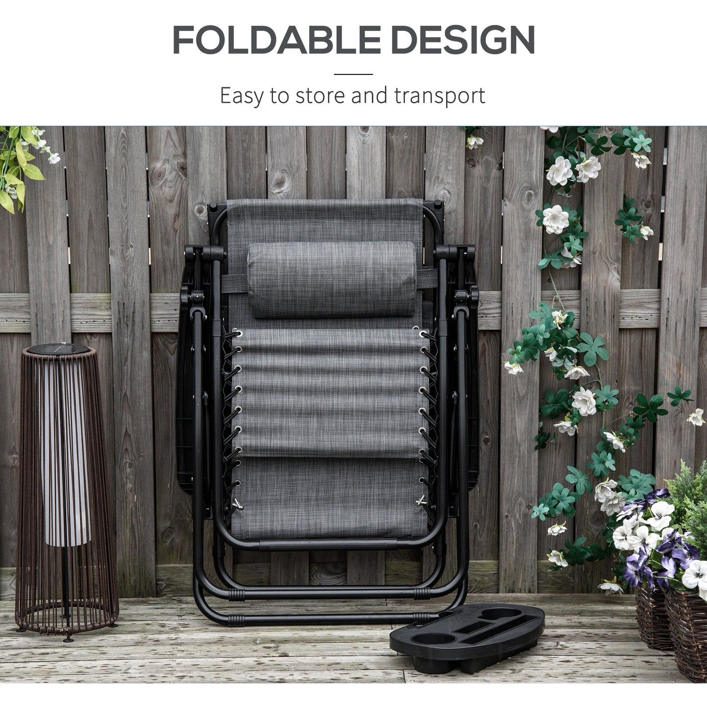 2 Piece Foldable Reclining Garden Chair with Headrest